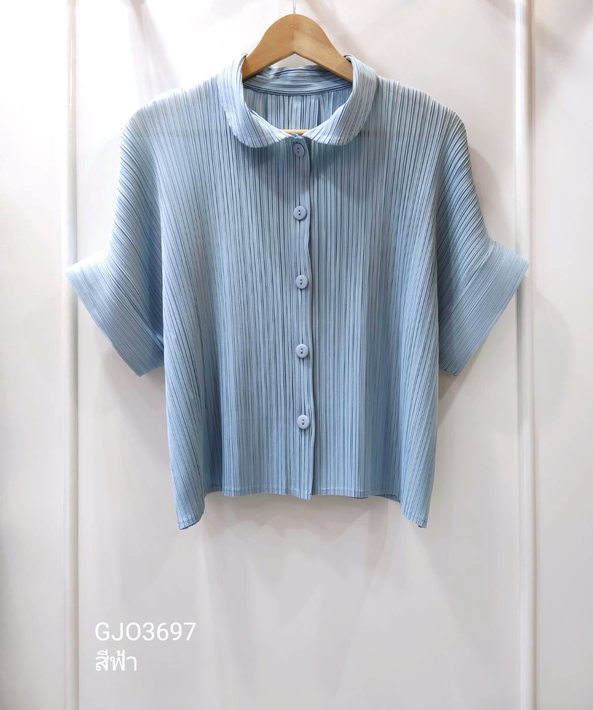 2MUAY รุ่น GJO3697 เสื้อผู้หญิง เสื้อพลีทคุณภาพ 12 สี FREE SIZE EVERYDAY COLLAR BUTTON FRONT PLEATED TOP
