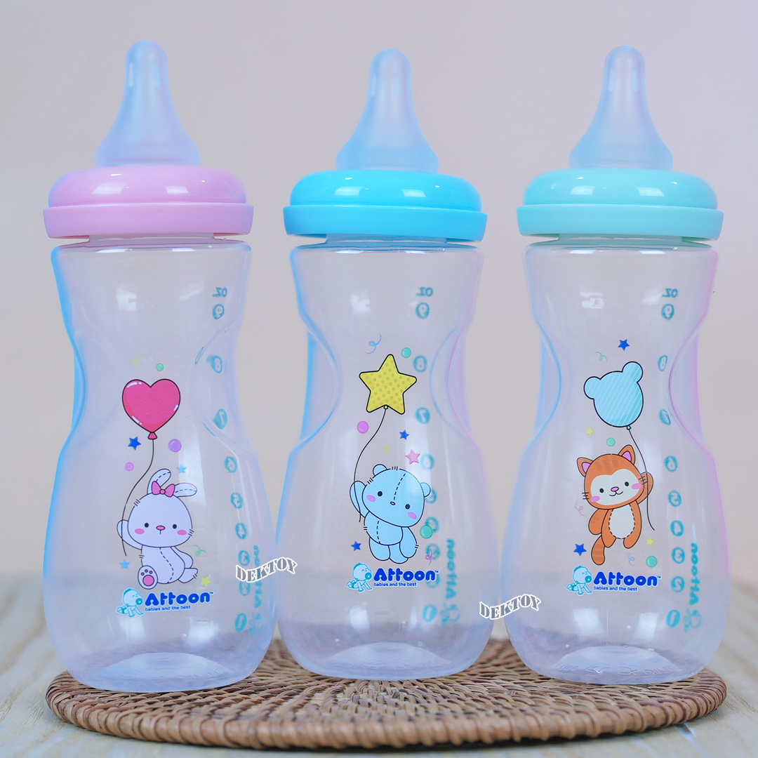 แพ็ค3ขวด Attoon ขวดนมแอทตูน คอแคบ,คอกว้าง พร้อมจุก Antichoke ไม่ดูดไม่ไหล ขนาด4ออนซ์/5ออนซ์/8ออนซ์ และ9ออนซ์