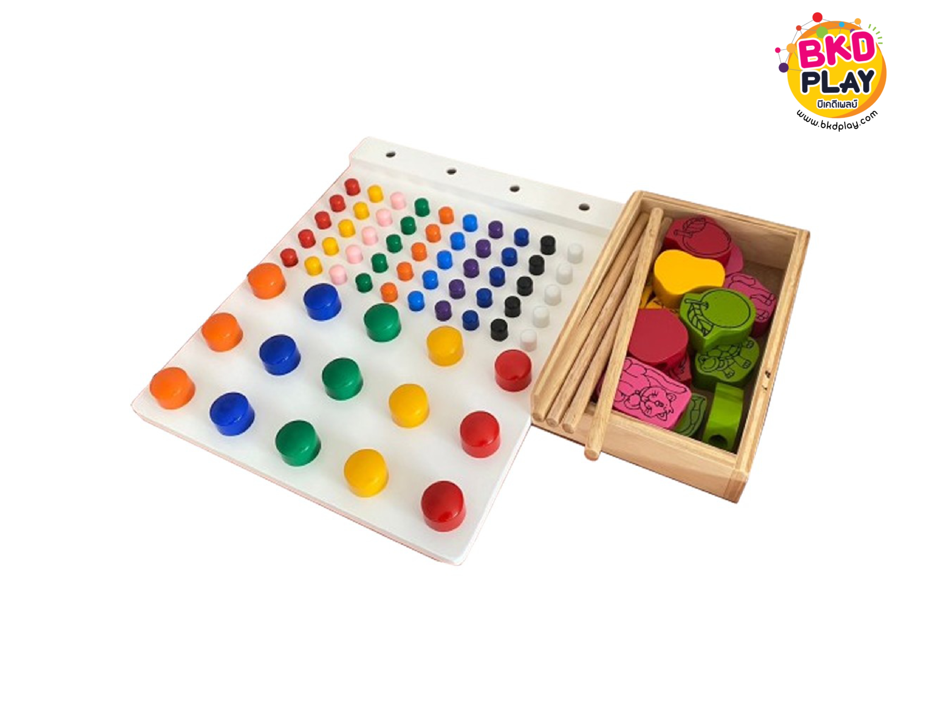 ชุดรวมหมุดและเสียบหลัก3in1 กระดานหมุด ปักหมุดเล็กใหญ่ร้อยลูกปัดสัตว์ผลไม้ ของเล่นเสริมพัฒนาการ3in1 ของเล่นไม้, ของเล่นเสริมทักษะ กล้ามเนื้อมัดเล็ก กิจกรรมบำบัด กายภาพบำบัด ผลิตในไทย พร้อมส่ง