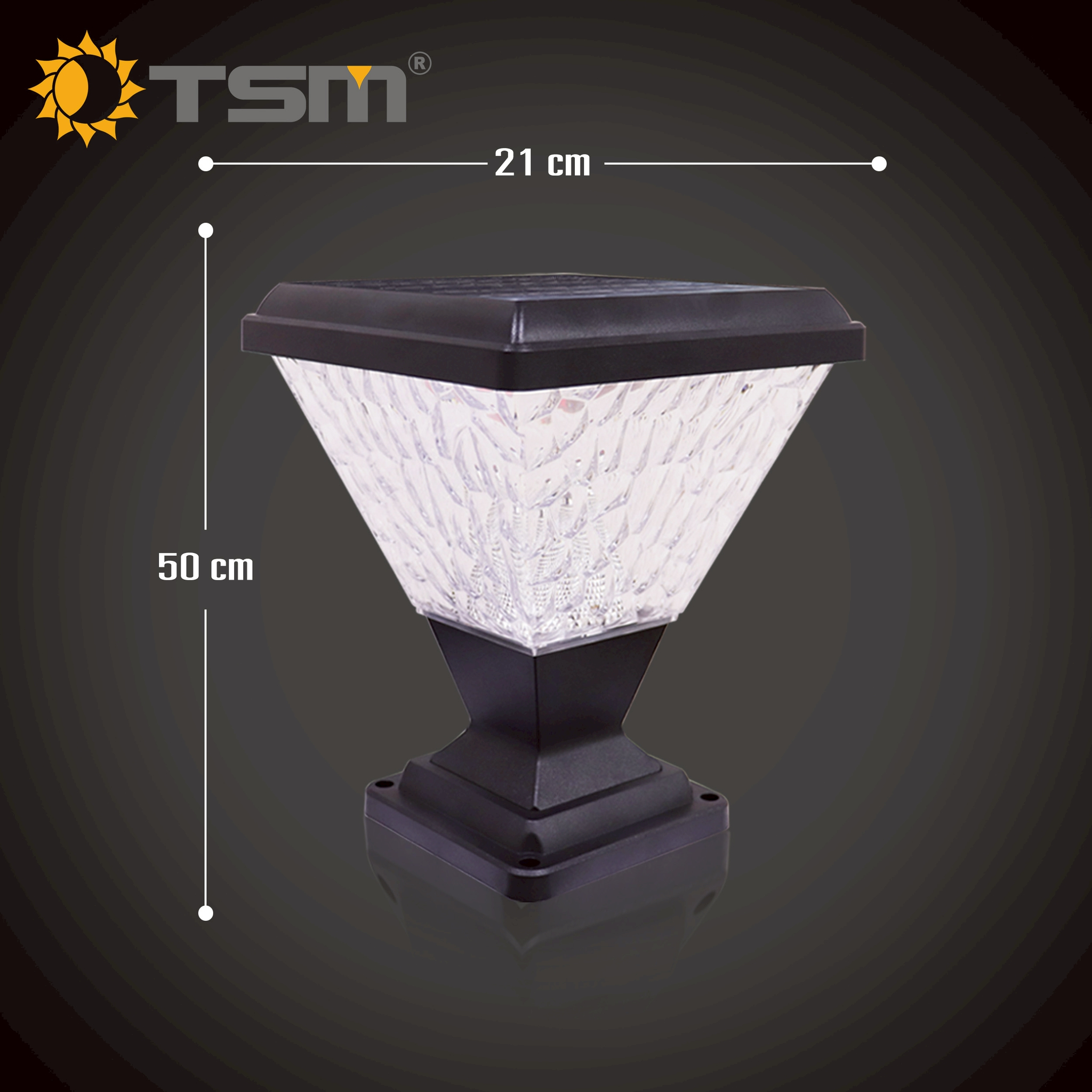 โคมไฟหัวเสา solar light 3 แสงในตัว รุ่น TSM-D41 ควาบคุมการใช้งานด้วยรีโมท ทรงสวยงาม ขนาดใหญ่