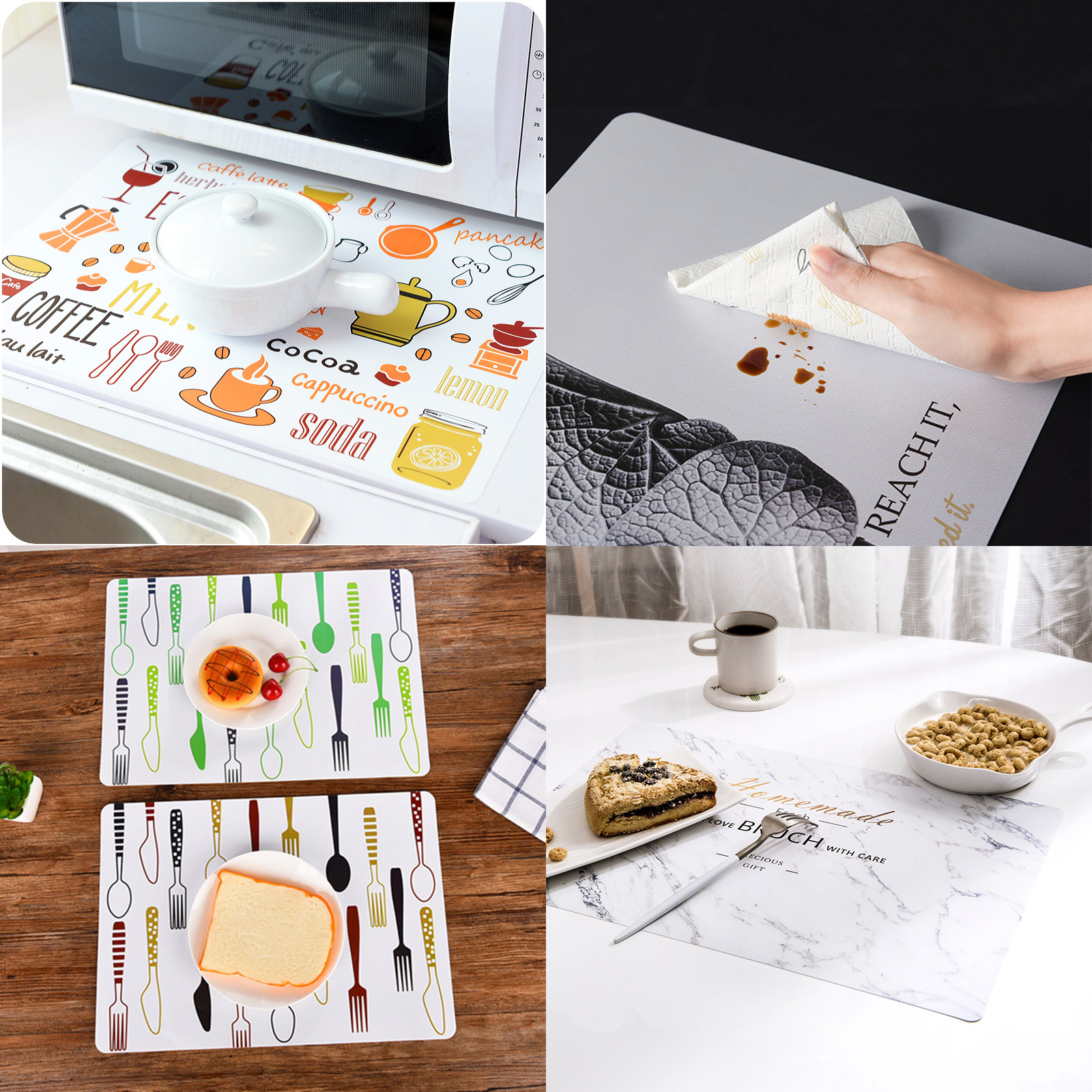 แผ่นรองจานอาหาร PP พิมพ์ลาย กันรอยขีดข่วน ไม่ลื่น กันความร้อน รองอุปกรณ์ใช้ในครัว อุปกรณ์ใช้ทั่วไป