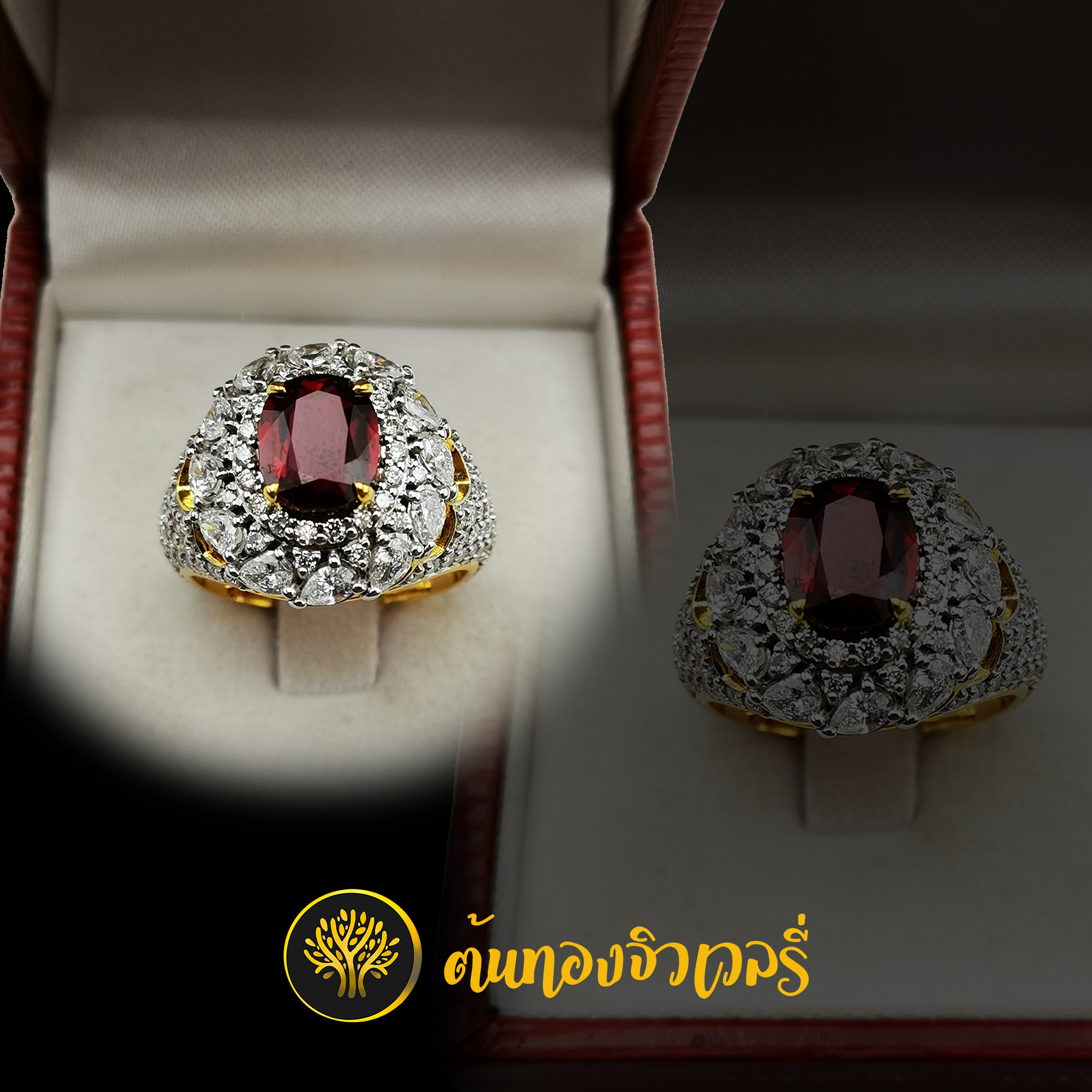 แหวนพลอยทับทิมแดง ล้อมเพชรจัดเต็ม
