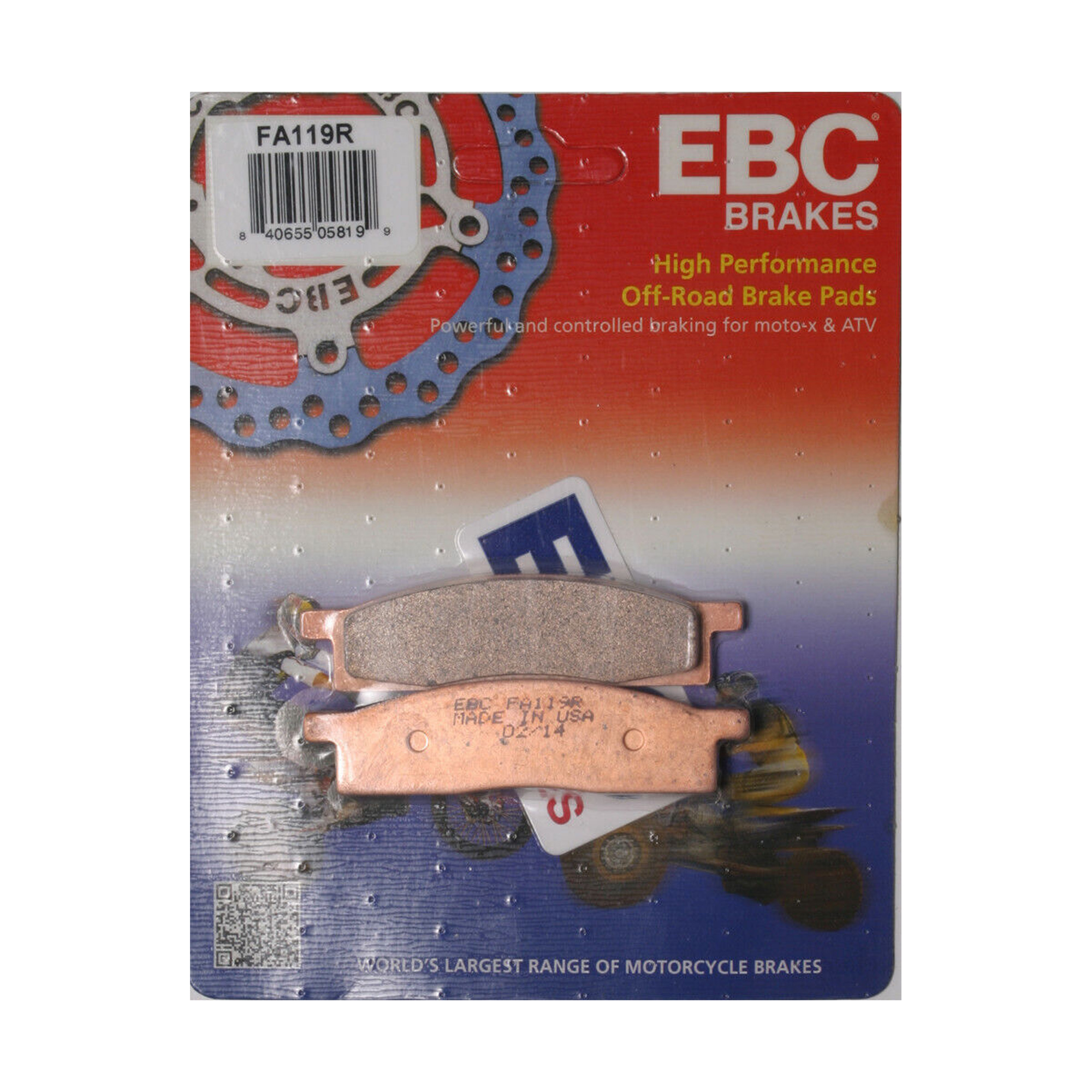 ผ้าเบรค EBC FA119R Sintered - ผ้าเบรคหน้า YZ85 02-25, YZ65 18-25, YZ80 86-01