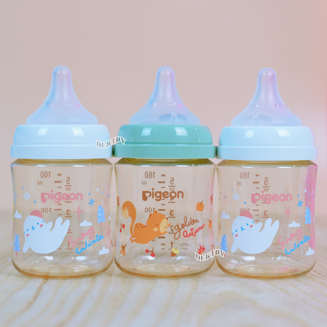 Pigeon พีเจ้น ขวดนมพีเจ้นสีชา PPSU 5 และ 8 ออนซ์ คอกว้างแพ็ค3ขวด ออทั่ม&วินเทอร์