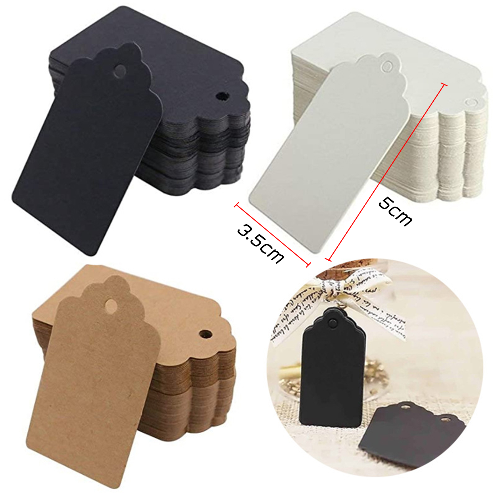 ป้ายกระดาษฉลุ แพ็ค 100ชิ้น มีให้เลือก 3สี ขนาด 3x5cm มีรูแขวนสำหรับห้อย ดีไซน์สวย