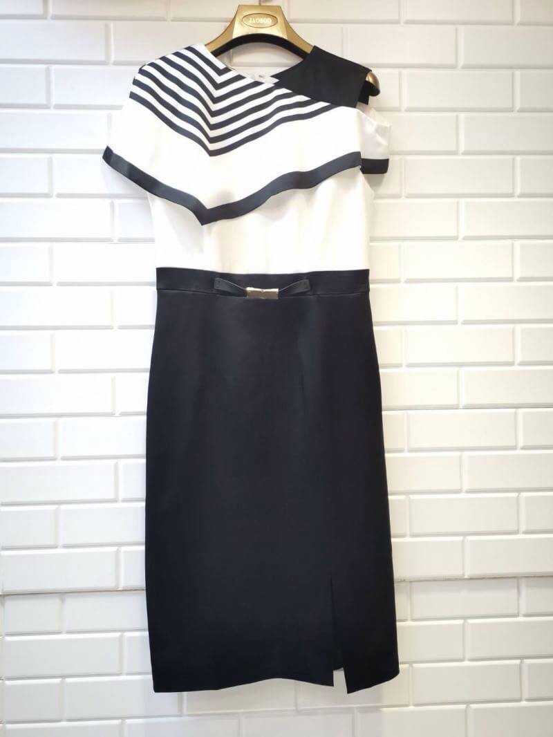 ปรับราคาลง 50% 2MUAY PREMIUM DRESS ชุดเดรสออกงาน ชุดเดรสลูกไม้ ชุดทำงาน ONE SIDE COLD SHOULDER DRESS รุ่น AK90169 สีขาวดำ