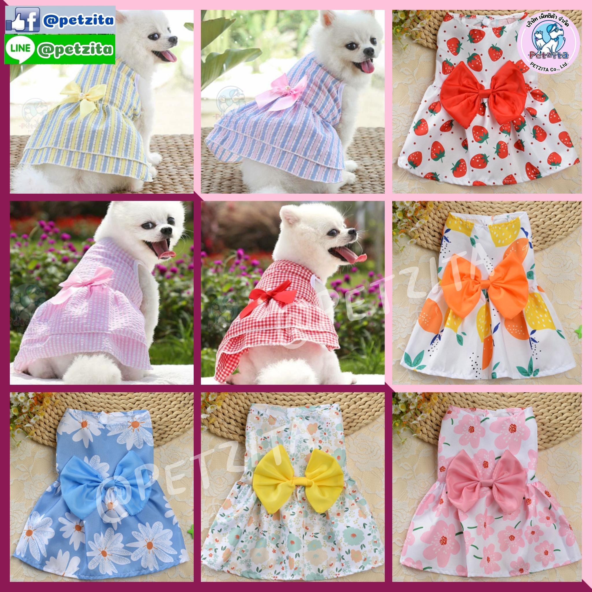 🇹🇭พร้อมส่ง🇹🇭💥👗 เดรส ติดโบว์ ลายน่ารักสุดๆ for pet สุนัข หมา แมว🐶🐱🐰💕 สำเนา