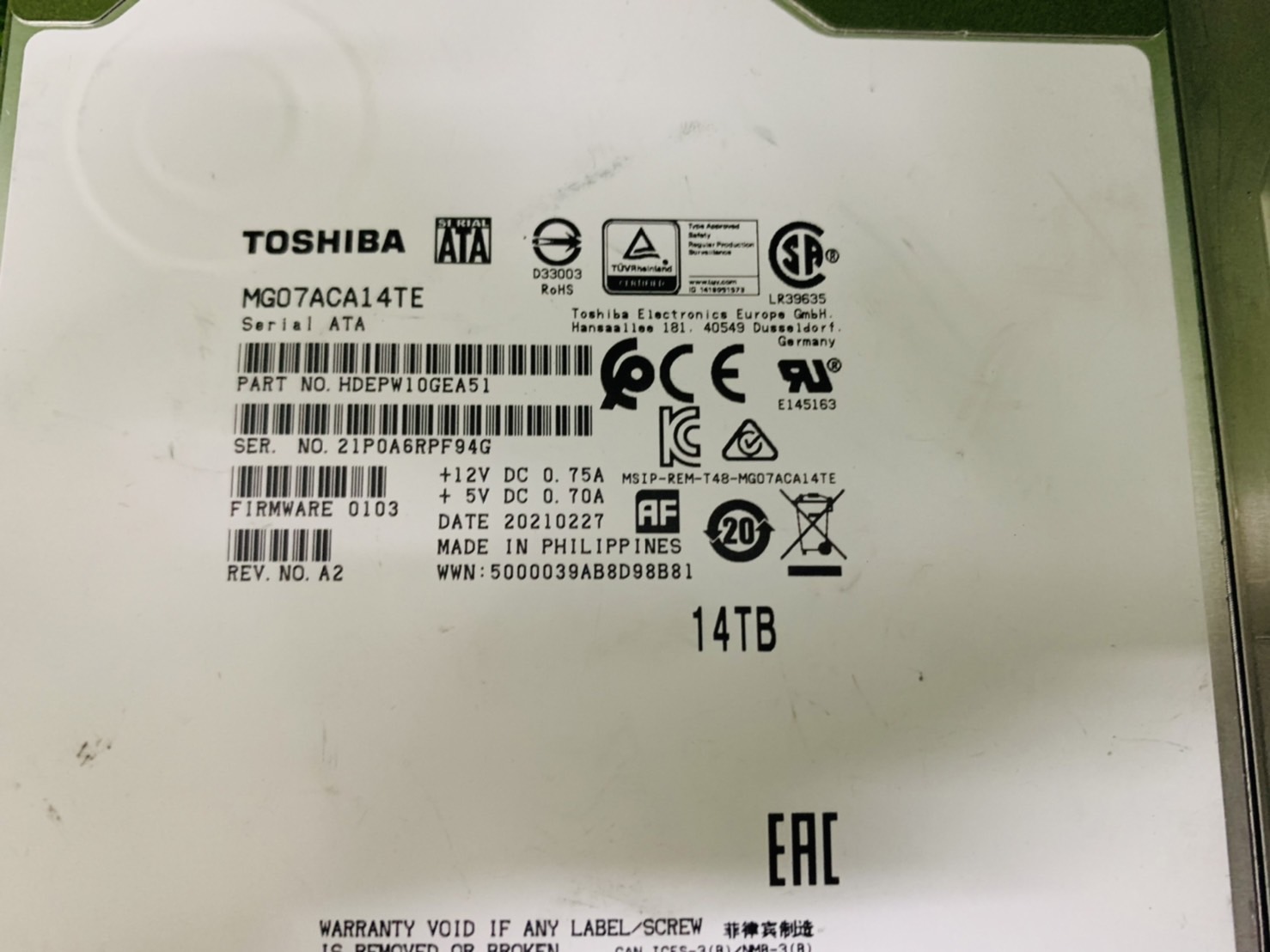ฮาร์ดดิสก์ SATA-III Toshiba MG07ACA14TE 14TB Hard Disk HDD (Toshiba 14TB SATA 3.5 6Gbps 7200RPM")