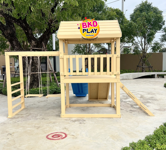 เครื่องเล่นสนามไม้ ชุด K ปีนป่ายเชือก ,ชิงช้า ,ปีนหน้าผา ปีนป่ายไม้ เครื่องเล่นสนามกลางแจ้ง ไม้เนื้อแข็ง สั่งทำสีที่ต้องการได้ wood playground