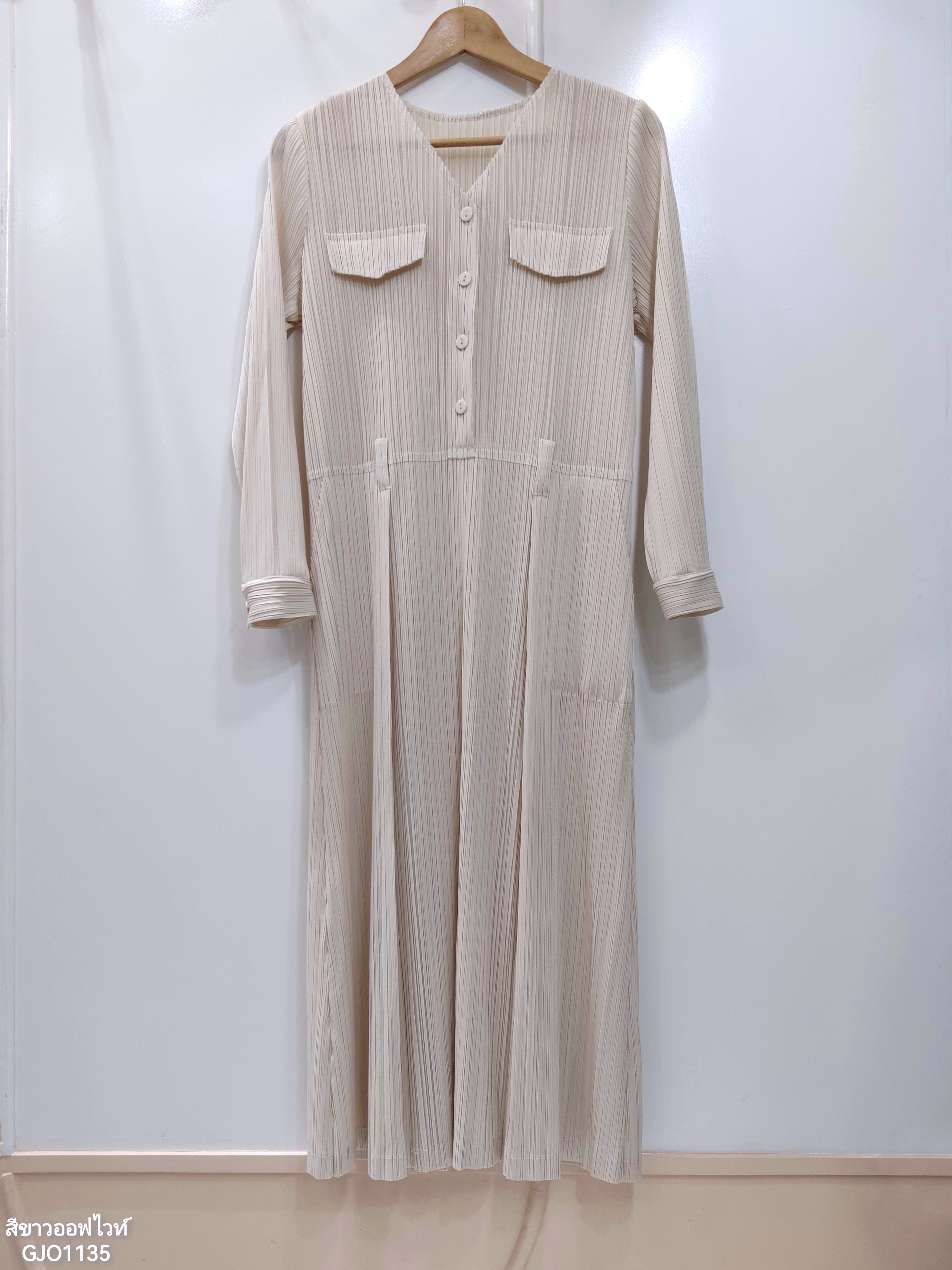 2MUAY รุ่น GJO1135 เดรสพลีทคุณภาพ V NECK LONG SLEEVE PLEATED DRESS 8 สี FREE SIZE