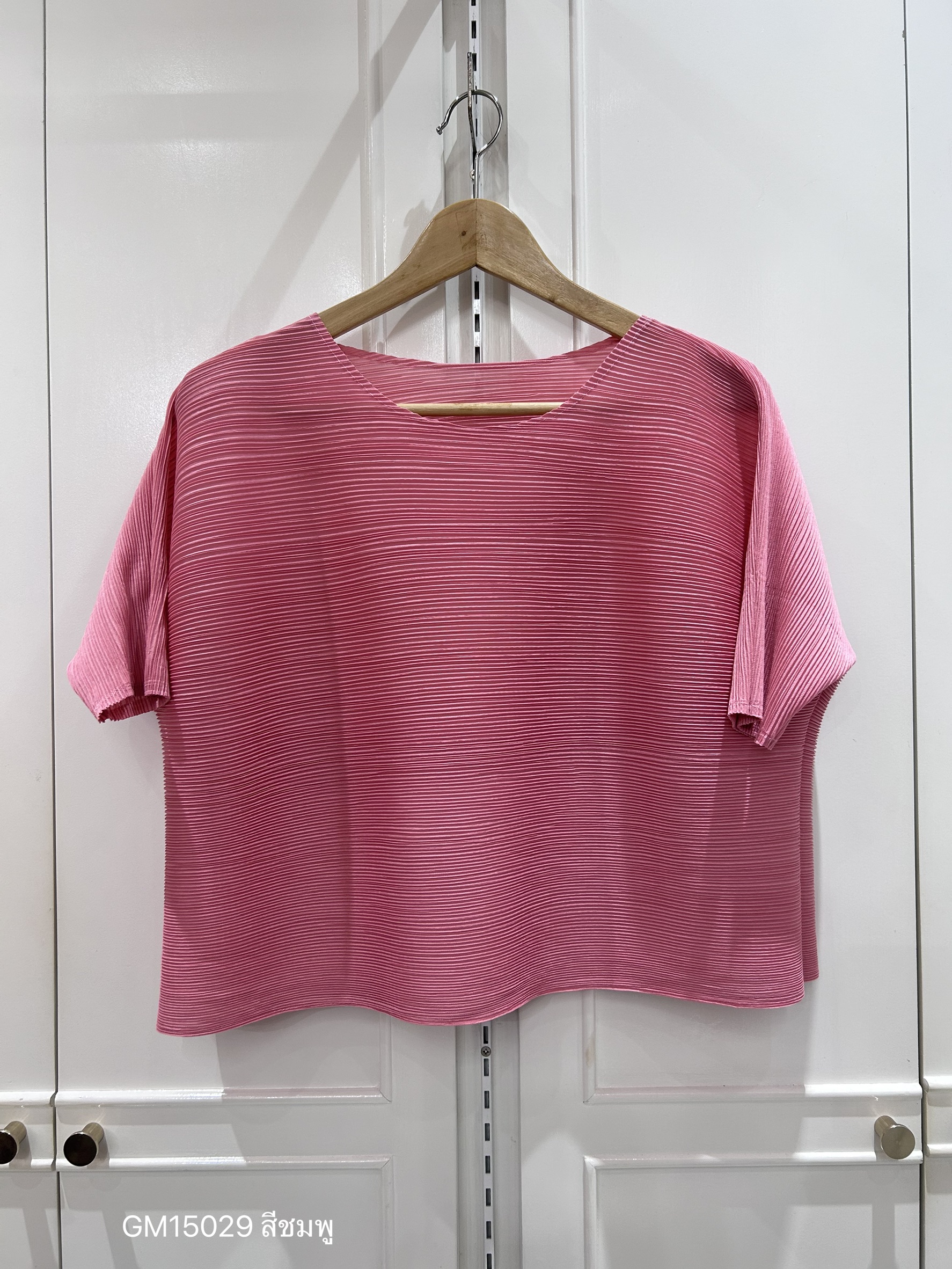อกถึง48 2MUAY GM15029 เสื้ออัดพลีท SHORT SLEEVE PLEATED TOP 28 สี FREE SIZE