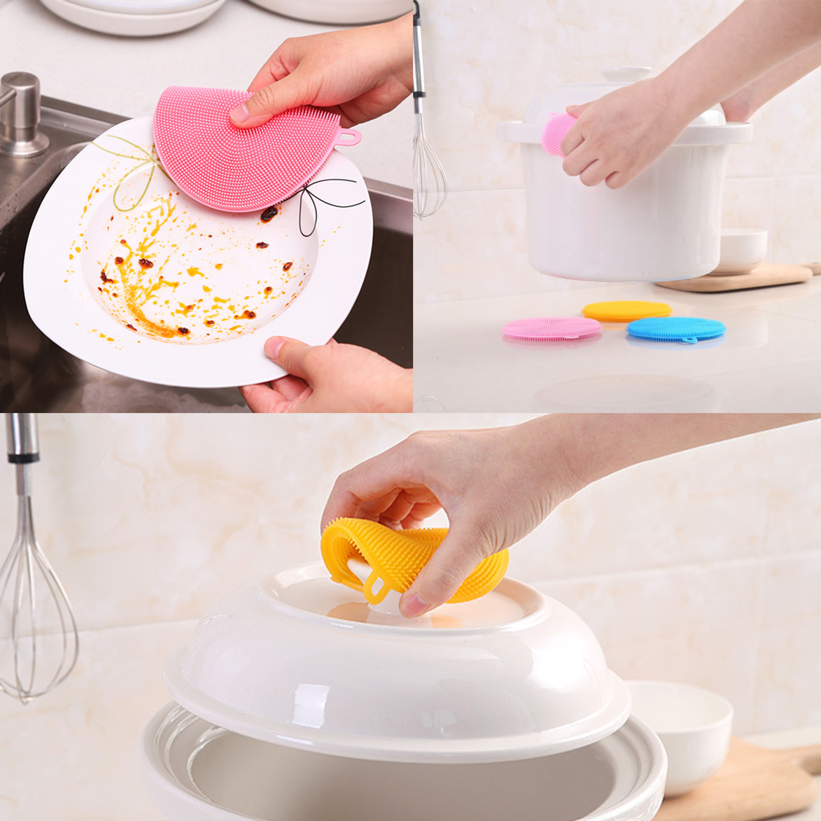 ใยขัดล้างจาน ซิลิโคน แพ็ค4ชิ้น คละสี ขัดมันฝรั่ง ขัดแครอท ไม่สะสมเชื้อโรค ไม่มีสารตกค้าง ปลอดภัย