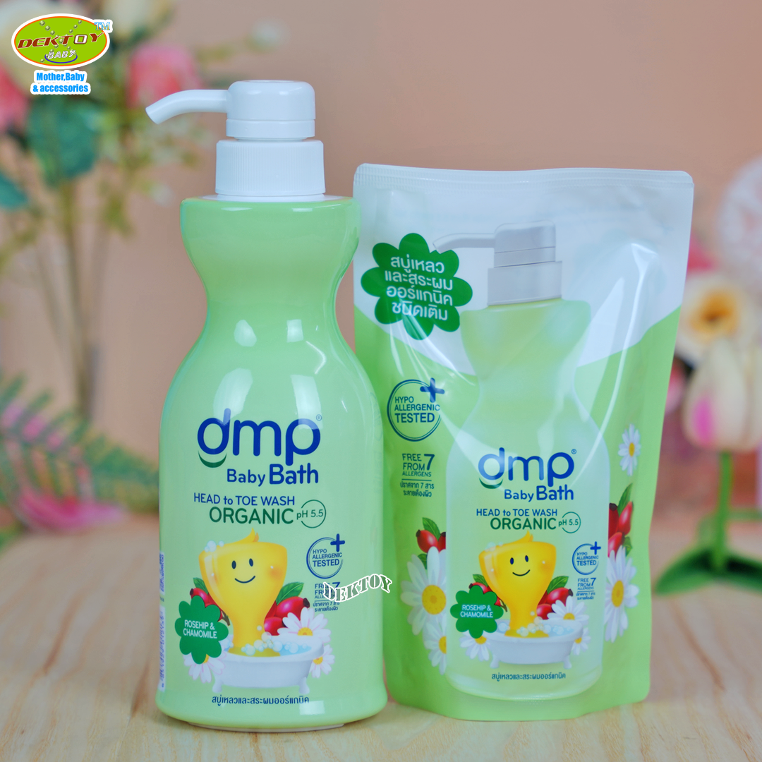 DMP ดีเอ็มพี สบู่เหลวออร์แกนิค โรส ฮิป คาโมมายล์ ถนอมผิวนุ่ม ผมลื่น ไม่พันกัน สีเขียว 480 + 250 มล.