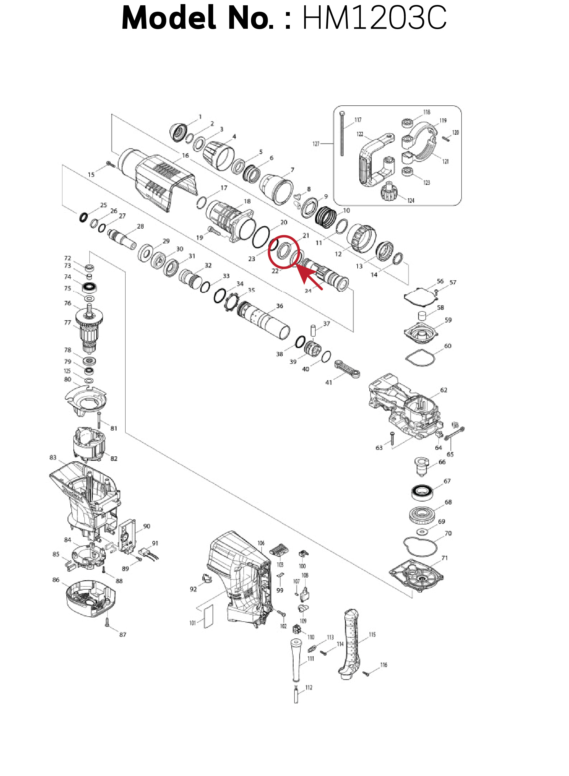 แหวนยางเพลาจับดอก (แท้) สกัด Makita มากีต้า รุ่น HM1214C #20, HR1213C, HR2103C #21, HM002G #20 (262148-8) (อะไหล่แท้ 100%) RUBBER RING 39