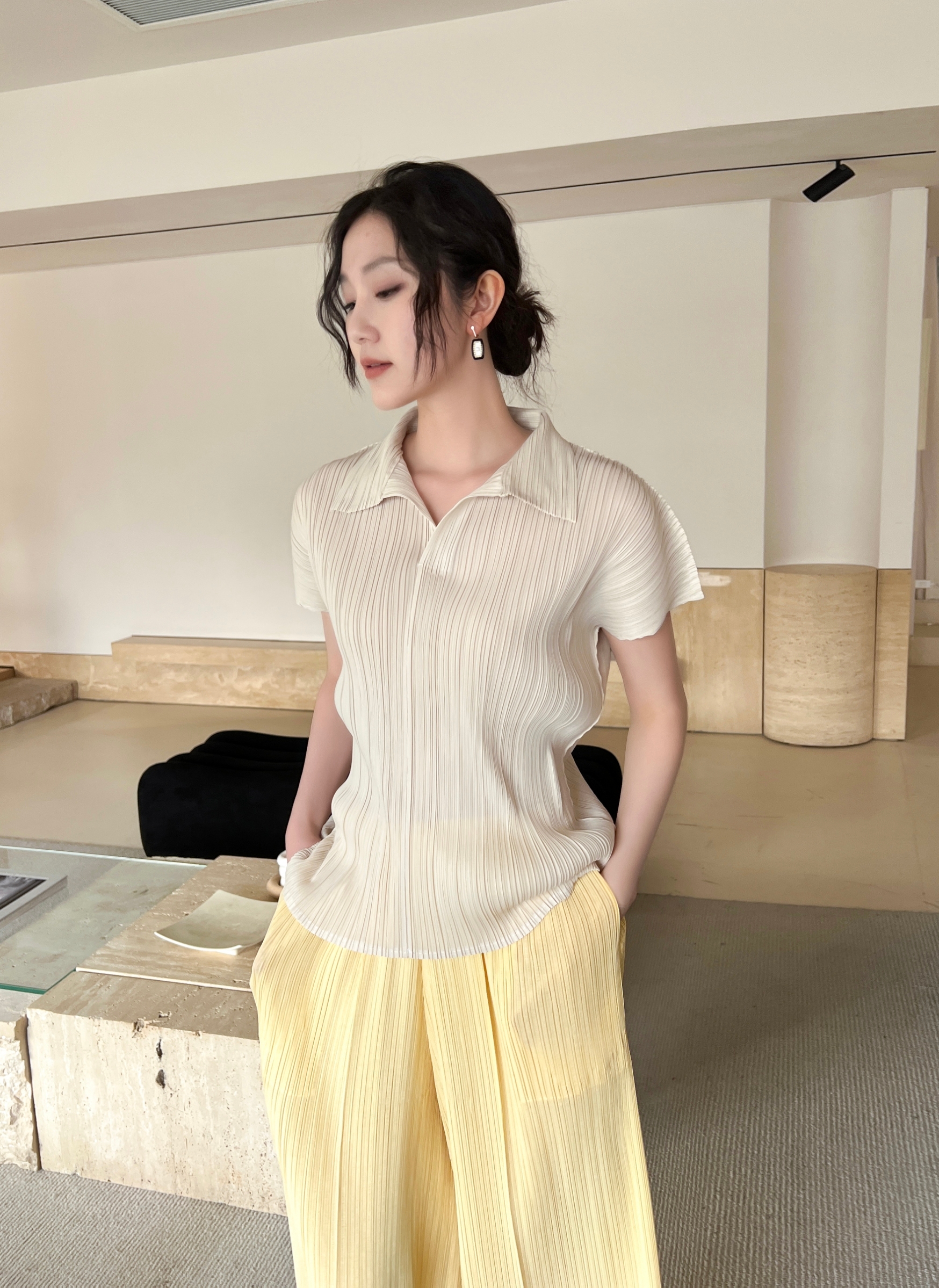 2MUAY รุ่น GJO3969 เสื้ออัดพลีทคุณภาพ BAT SLEEVE COLLAR PLEATED TOP 8 สี FREE SIZE