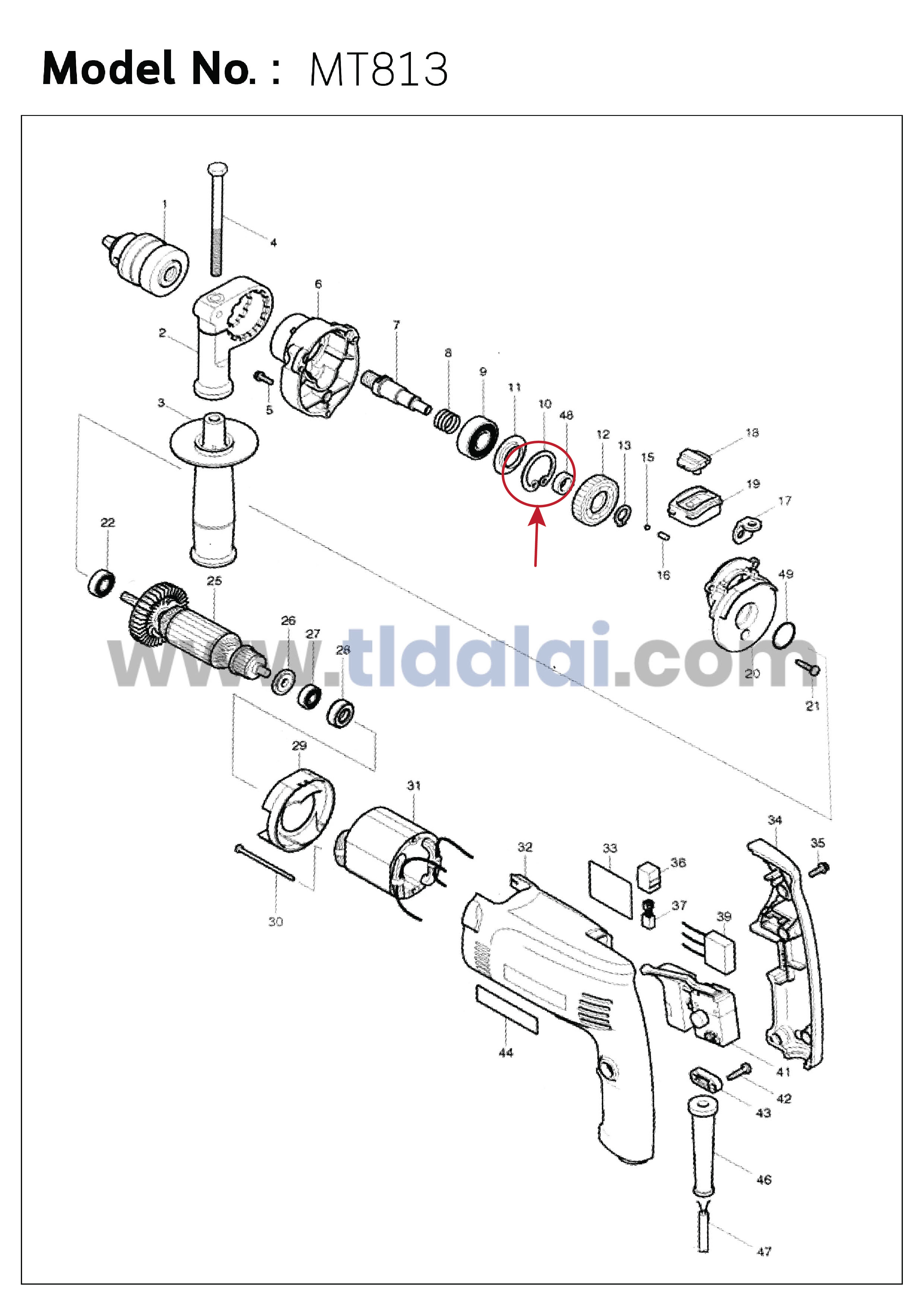 แหวนล็อคบังใบล่าง (แท้) (961202-2) เครื่องเซาะร่อง, เลื่อยวงเดือน Makita มากีต้า รุ่น 3501N #61, N5900B #4, HS0600 #5, 5901B #13, 5902B #13, 3501B #61 (961202-2) (อะไหล่แท้100%) แหวนล๊อค RETAINING RINF S-45