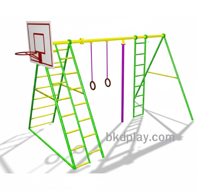 อุปกรณ์ปีนป่ายแป้นบาส เครื่องเล่นสนาม กลางแจ้ง เหล็ก ,บาร์โหน ตั้งพื้น ,ปีนป่าย, ของเล่น สั่งผลิต 10-20 วัน ขนาด 150x350x220 ซม.