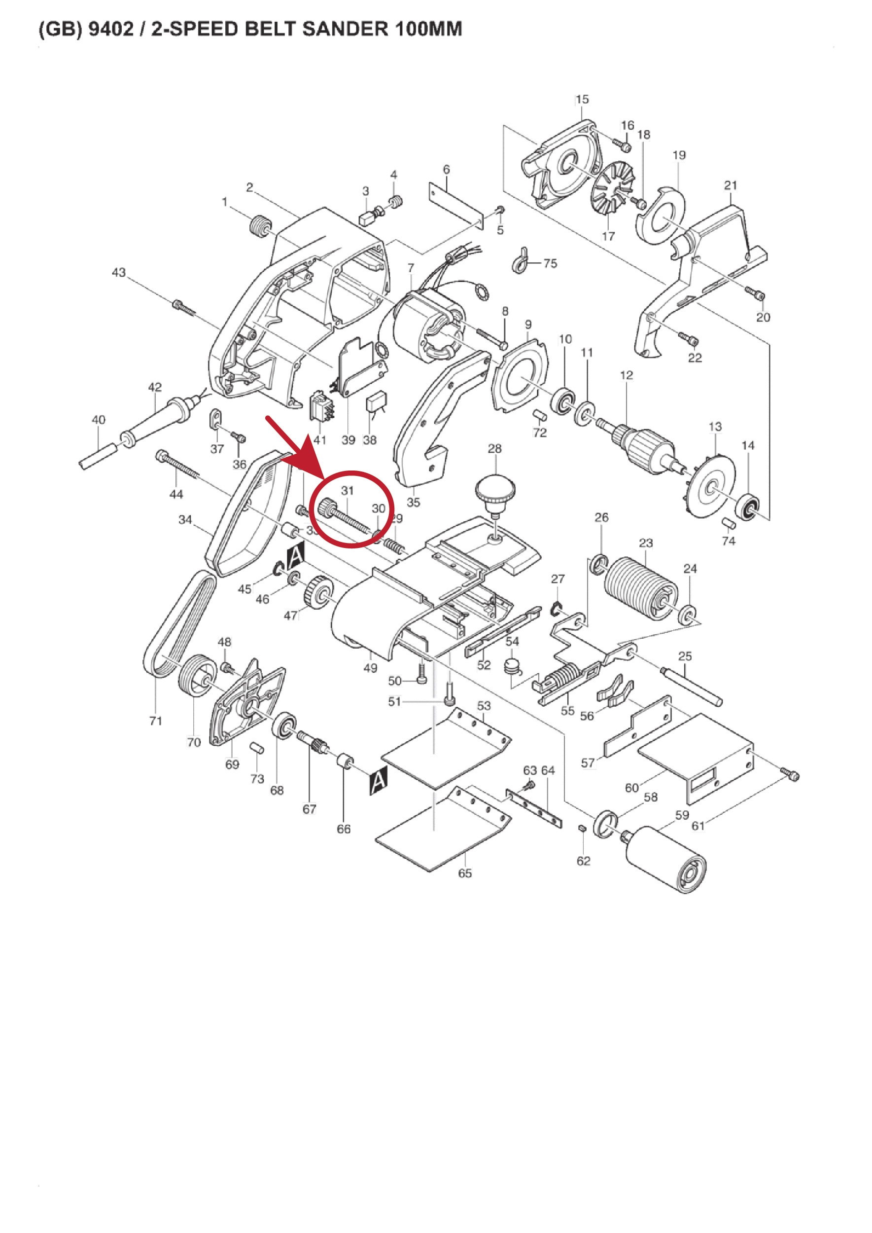 น็อตยาว (แท้) เครื่องขัดสายพาน Makita มากีต้า รุ่น 9401 #34, 9402 #31 (251821-5) (อะไหล่แท้100%) น๊อตยาว 8X72