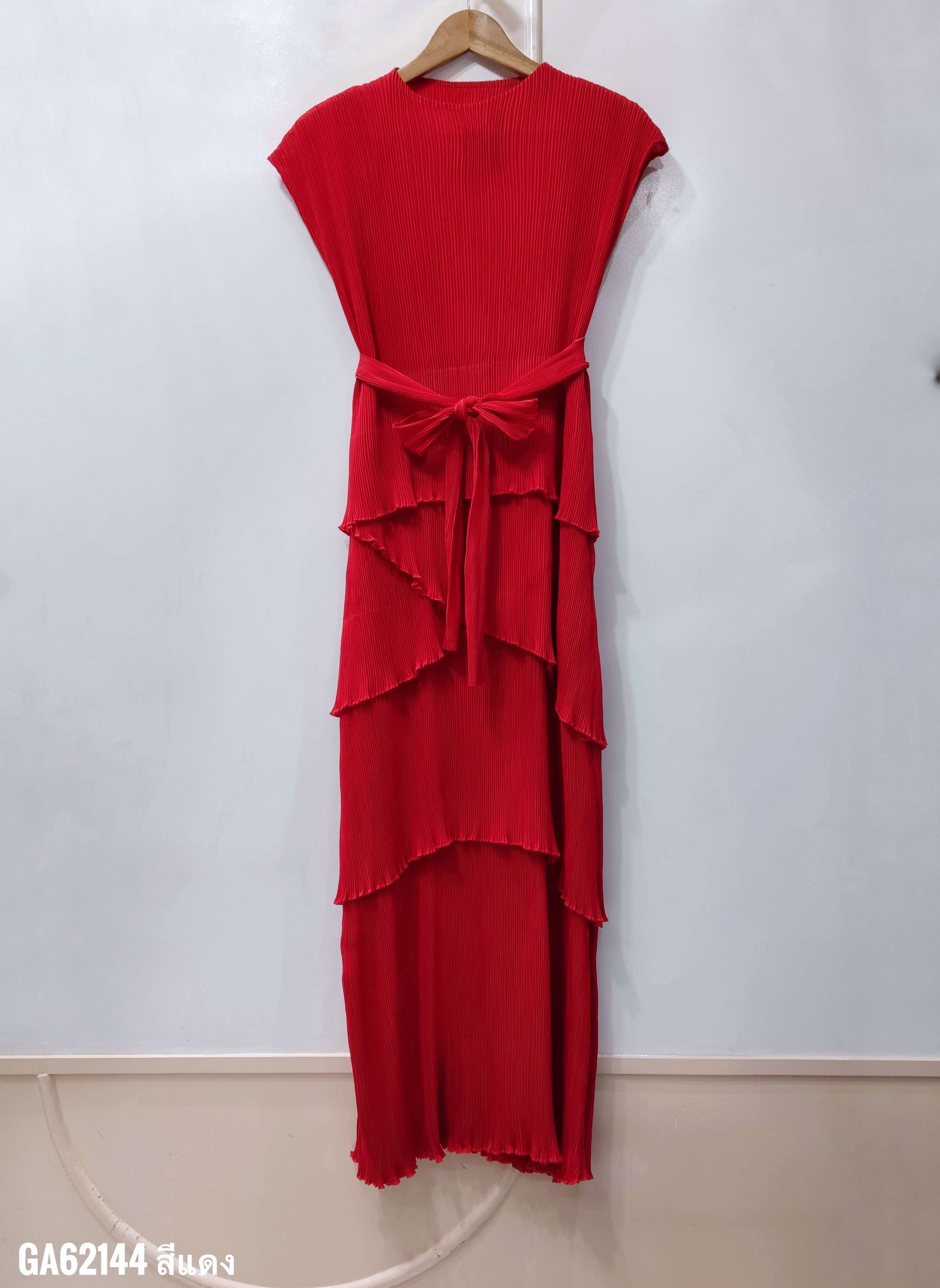 ยาว 52.5 นิ้ว 2MUAY รุ่น GA62144 เดรสอัดพลีท CAP SLEEVE TIERED PLEATED DRESS 6 สี FREE SIZE
