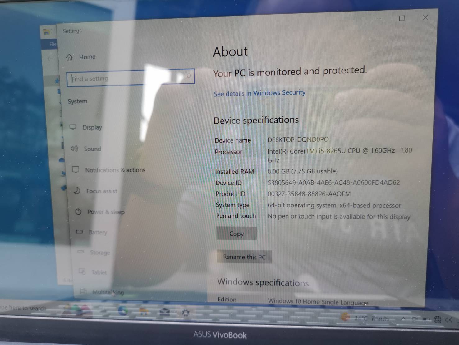 โน้ตบุ๊ค Notebook Asus Vivobook S14(i5-8265U/8GB/M.2 512GB)+Adapter+กระเป๋า ฝุ่นในจอ จอมี Bright