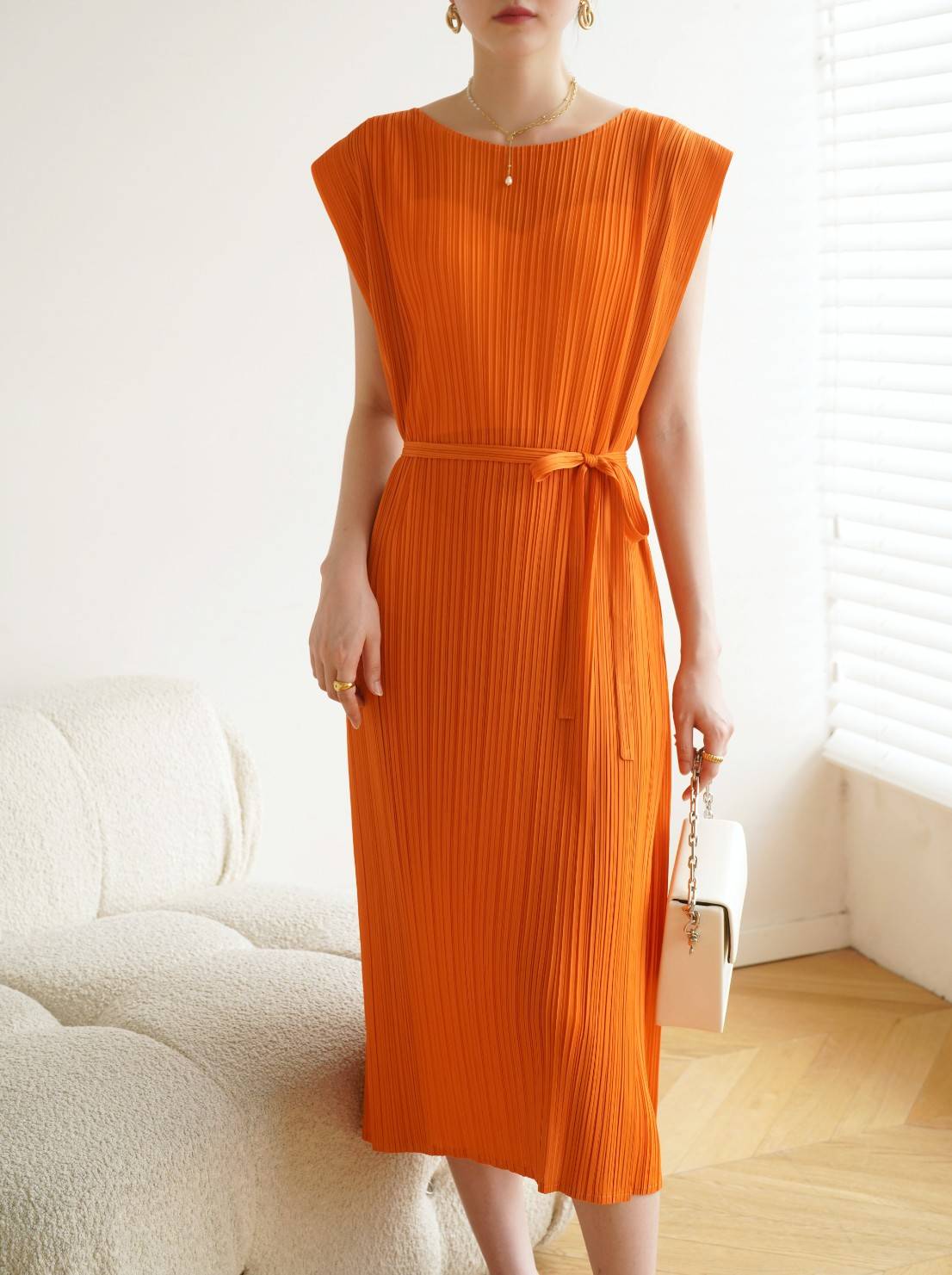 2MUAY รุ่น GJO7655 SIMPLE BOW TIE PLEATED DRESS เดรสผู้หญิง เดรสพลีทคุณภาพ 15สี FREE SIZE