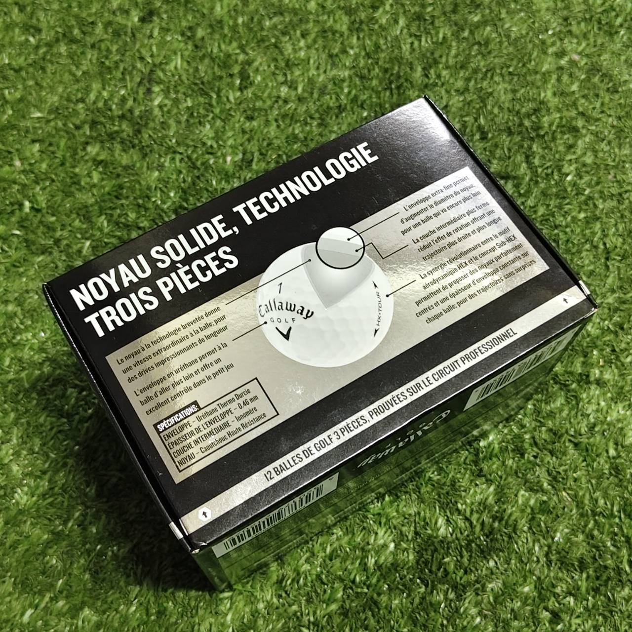 ลูกกอล์ฟ Callaway HX TOUR เป็นลูกกอล์ฟทัวร์แบบ 3-Piece (สามชิ้น) ที่ใช้เทคโนโลยี Solid Core (แกนตัน)
