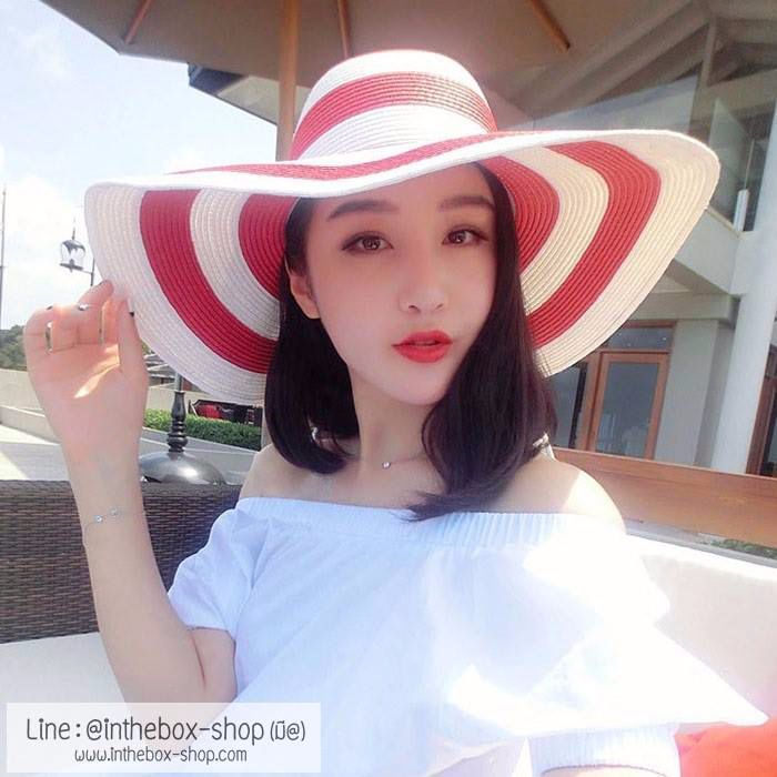 หมวกปีกกว้างสีทูโทน หมวกสานสลับสีแบบทูโทน ปีกหมวกกว้างช่วยบังแดดได้ดี