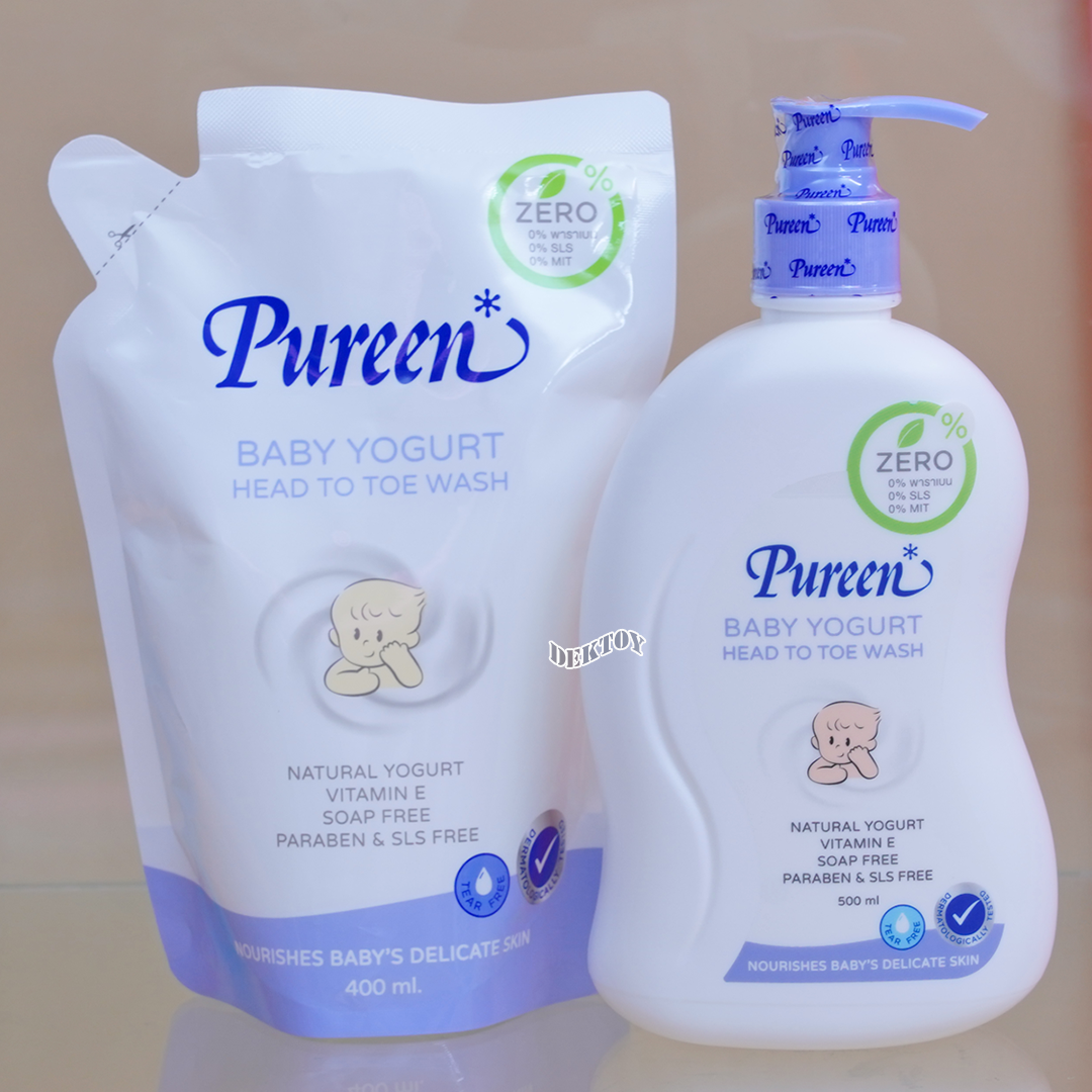 1แถม1 สบู่เหลวอาบสระผมเด็ก Pureen เพียวรีน เบบี้โยเกิร์ตเฮดทูโทวอช 500แถม 400 มล.(ปั๊มแถมถุง)
