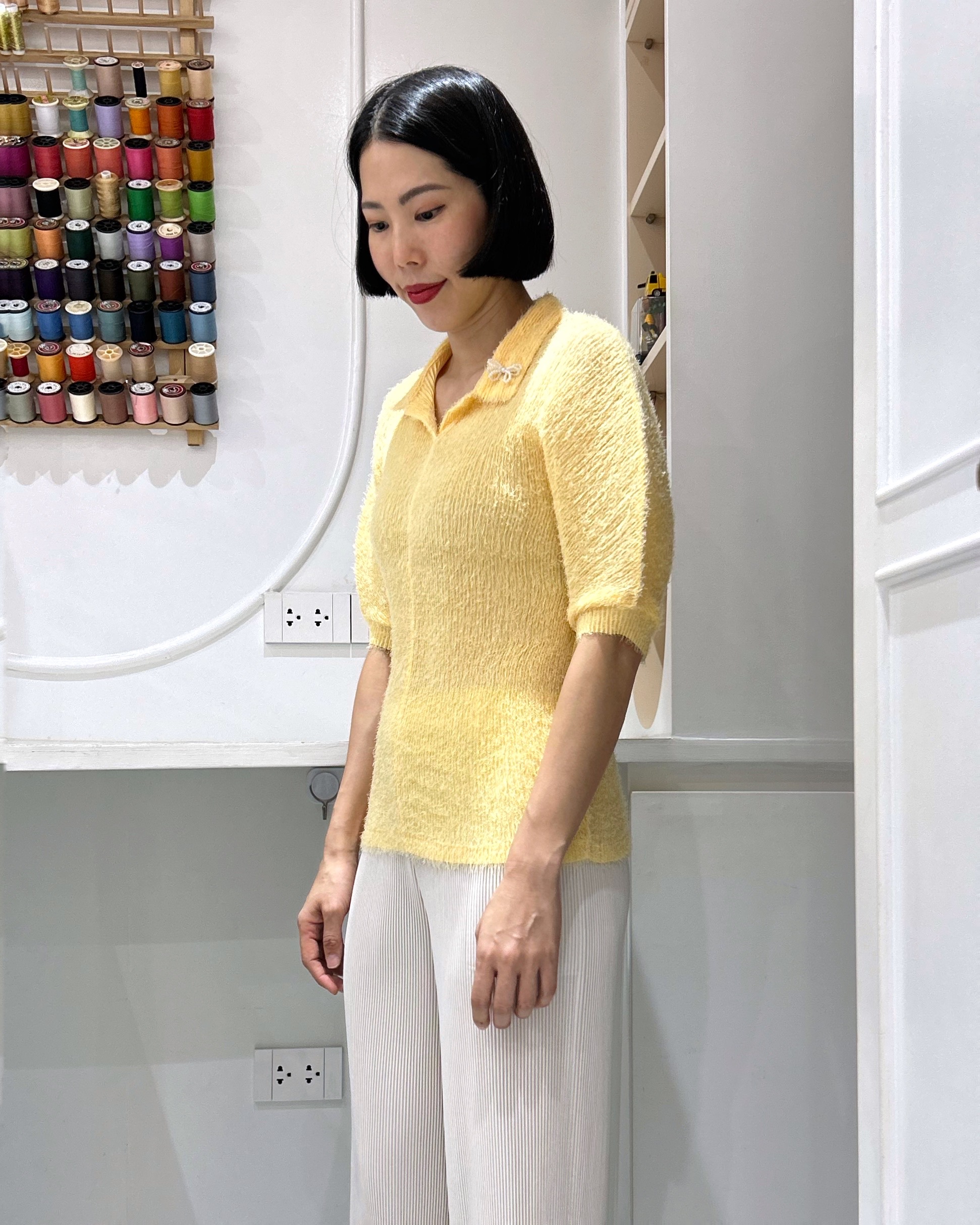 2MUAY รุ่น GJO11448 เสื้ออัดพลีท FUFFY POLO PLEATED TOP 4 สี FREE SIZE