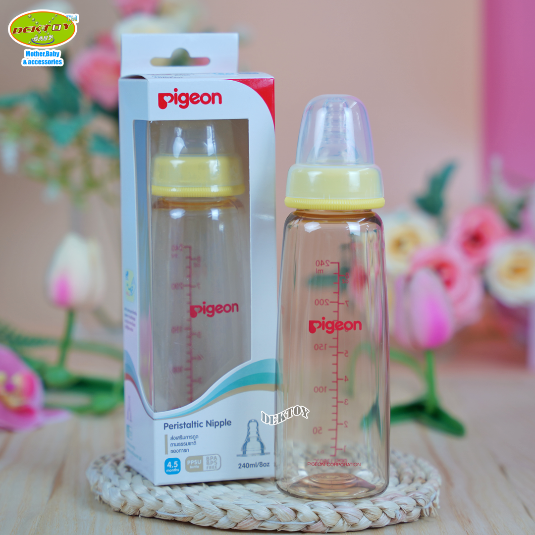 PIGEON พีเจ้น ขวดนมพีเจ้นสีชา PPSU 8 ออนซ์ 240 มล ทรงมาตรฐาน พร้อมจุกนมเสมือนนมมารดา รุ่น มินิ size M