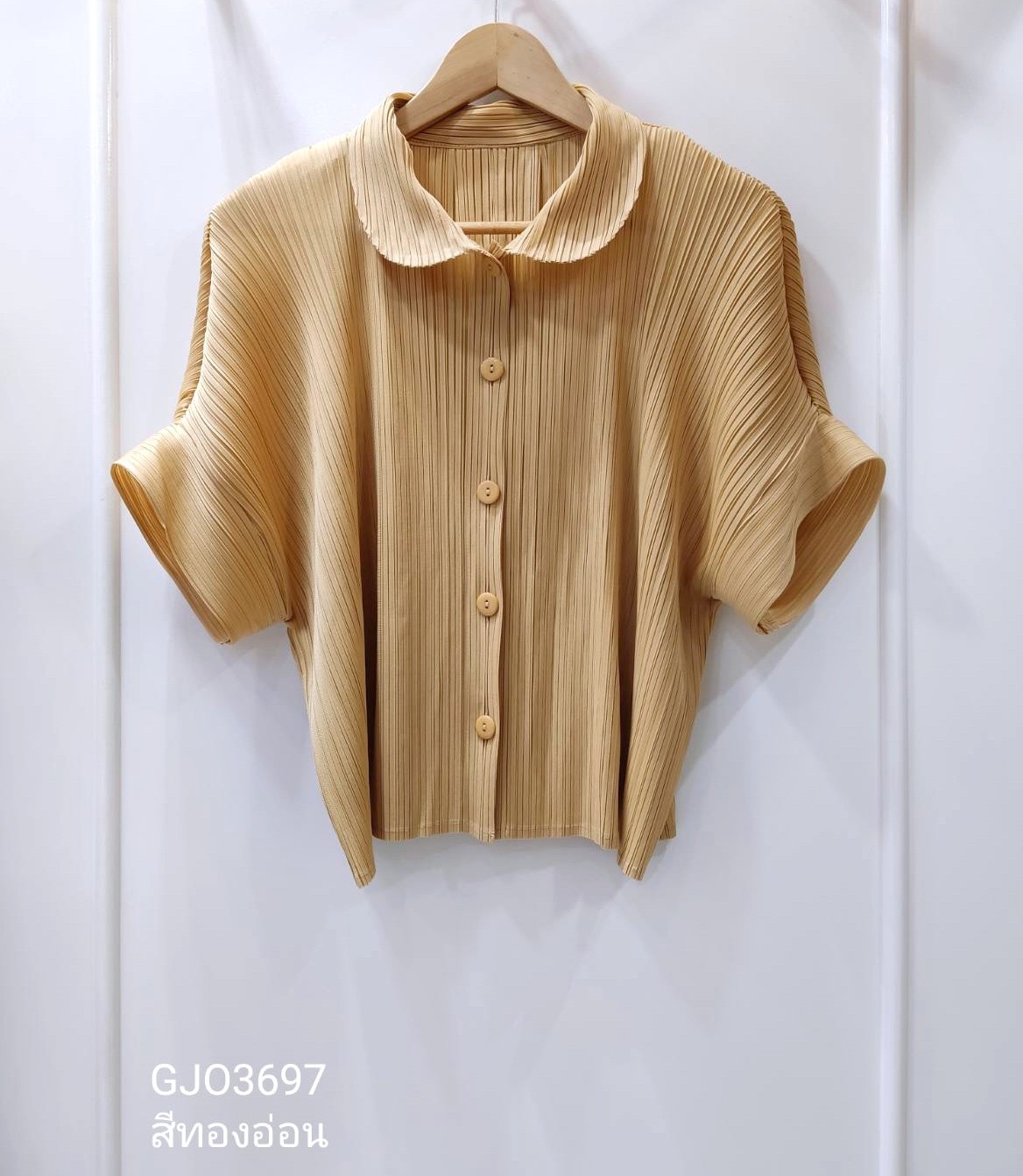 2MUAY รุ่น GJO3697 เสื้อผู้หญิง เสื้อพลีทคุณภาพ 12 สี FREE SIZE EVERYDAY COLLAR BUTTON FRONT PLEATED TOP