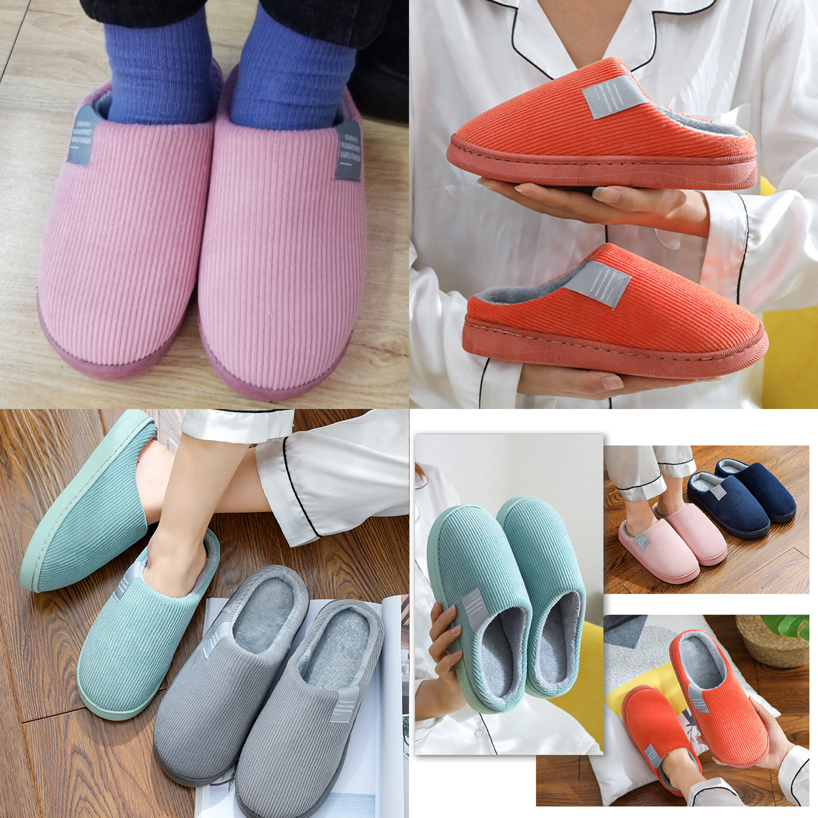 รองเท้าใส่ในบ้าน P439-ทางถี่ สไตล์ญี่ปุ่น ผ้าฝ้าย(Cotton) ขนนุ่ม พื้นนิ่ม ใส่สบายเท้า พื้นยางกันลื่น