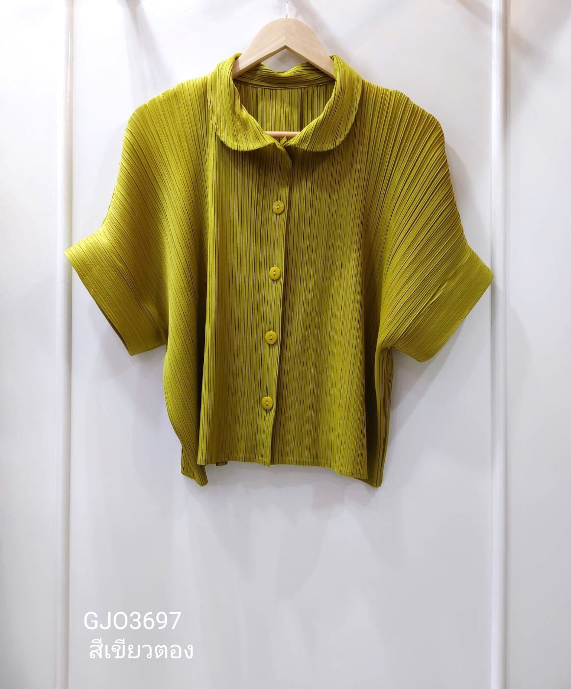2MUAY รุ่น GJO3697 เสื้อผู้หญิง เสื้อพลีทคุณภาพ 12 สี FREE SIZE EVERYDAY COLLAR BUTTON FRONT PLEATED TOP