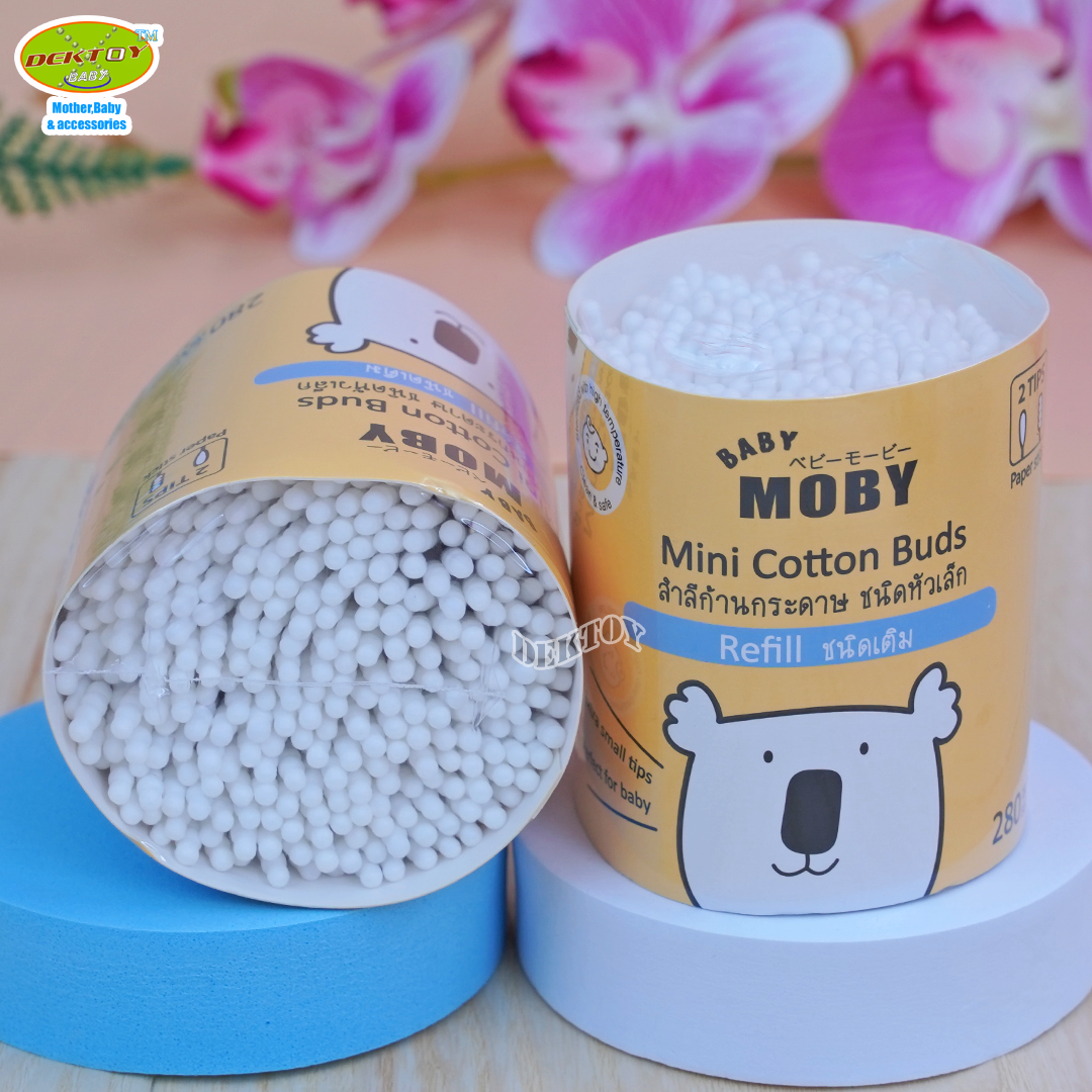 Baby moby เบบี้โมบี้ สำลีก้านจิ๋ว คอตตอนบัตก้านกระดาษหัวเล็ก ชนิดเติม 280 ก้าน
