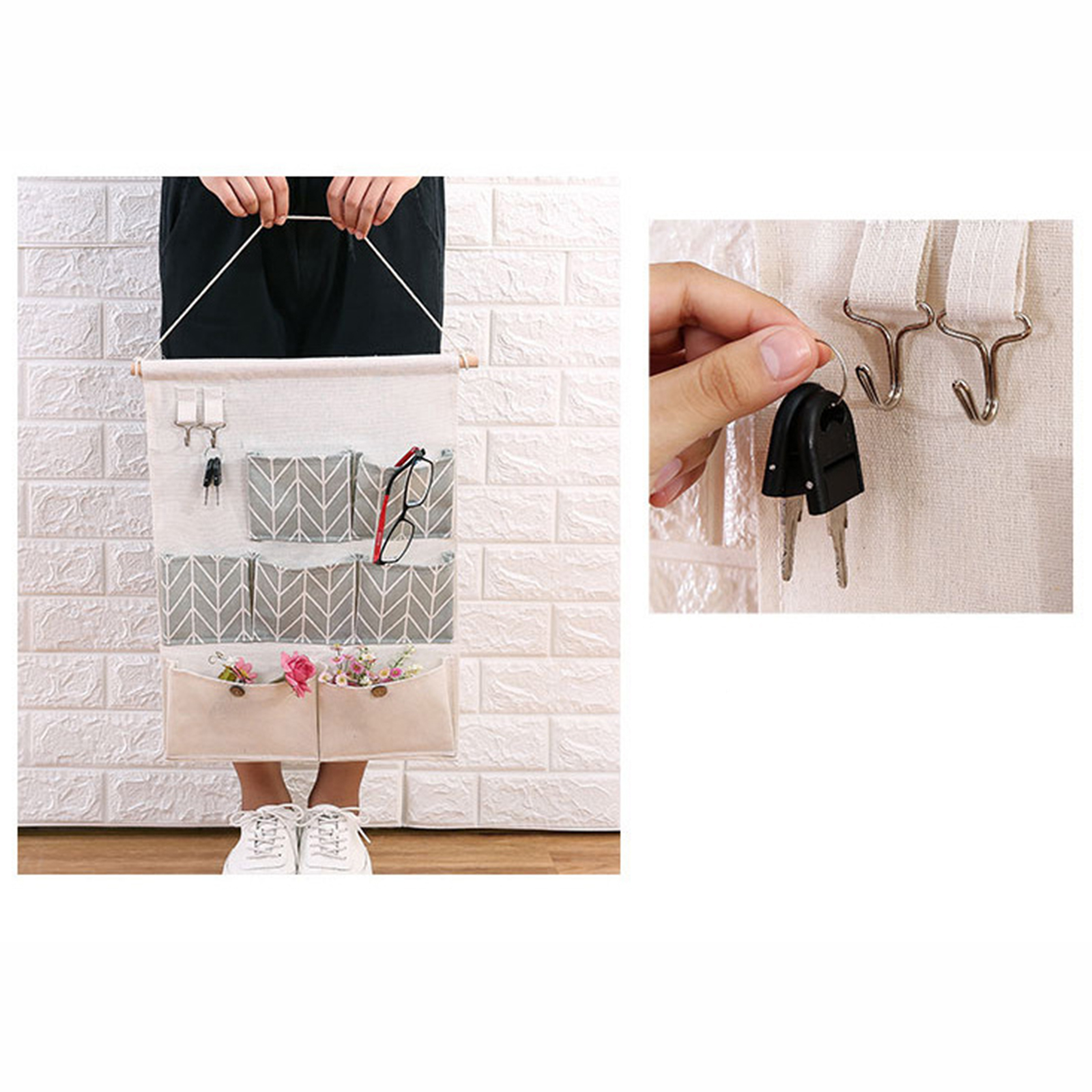 กระเป๋าช่องเก็บของ แขวนผนัง ผ้าลินิน มีหลายสีให้เลือก แบ่งช่อง จัดระเรียบ ดีไซน์น่ารัก สีสันสวยงาม