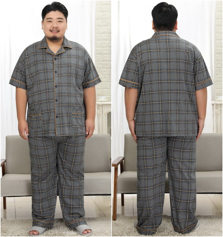 ชุดนอนชายไซส์ใหญ่ แขนสั้น-ขายาว สีเทาลายสก๊อต