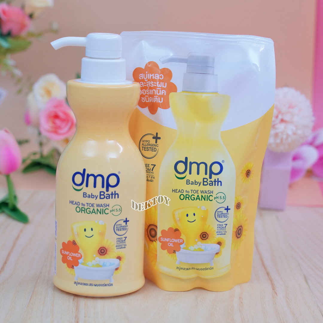 DMP สบู่เหลวออร์แกนิค ซันฟลาวเวอร์ ออยล์ เหลือง ผิวชุ่มชื่น สมดุลแก่ผิวบอบบาง 480 + 250 มล. หัวปั๊ม+ถุง