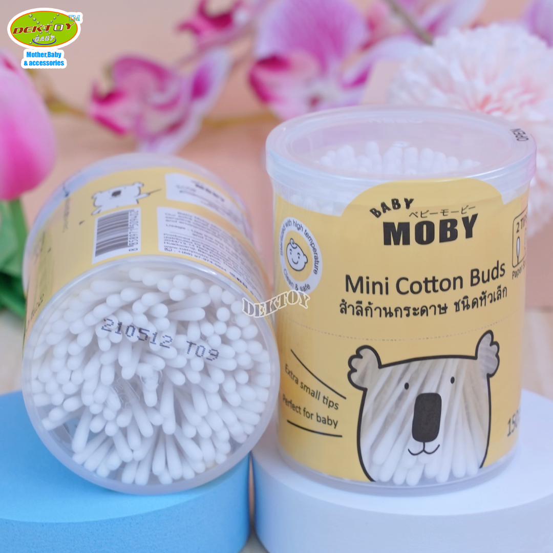 Baby moby เบบี้โมบี้ สำลีก้านจิ๋ว คอตตอนบัตก้านกระดาษหัวเล็ก 150 ก้าน