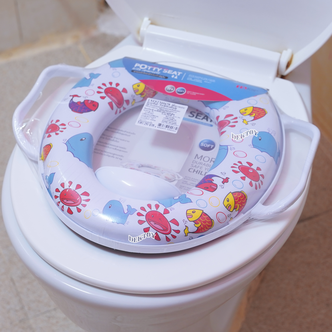 Fin ฝารองชักโครกเด็ก แบบมีด้าม 300678A-F วัสดุ PP เบาะนิ่ม ใช้งานได้กับชักโครกรุ่นมาตรฐานทุกรุ่น