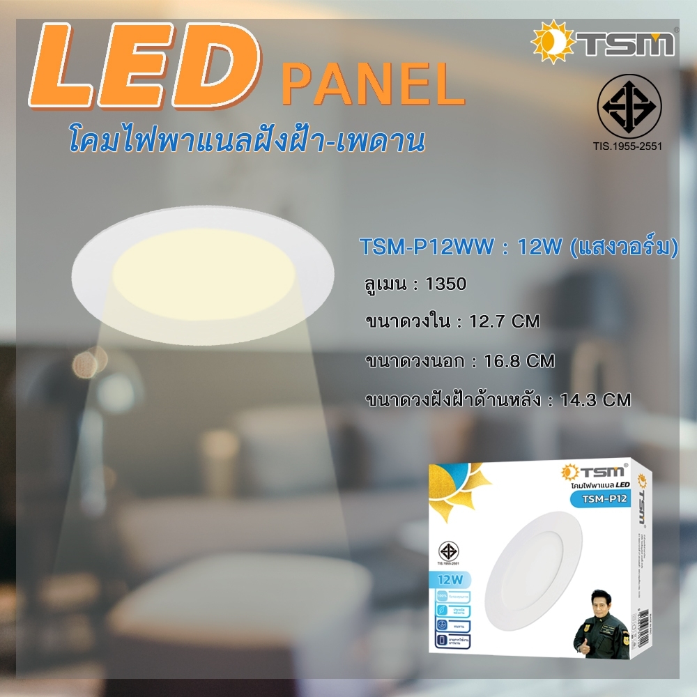 โคมไฟดาวน์ไลท์ LED Downlight Panel ฝังฝ้า ติดฝ้าเพดาน 3W 6W 9W 12W 18W ดาวไลท์ แบบบาง กลม
