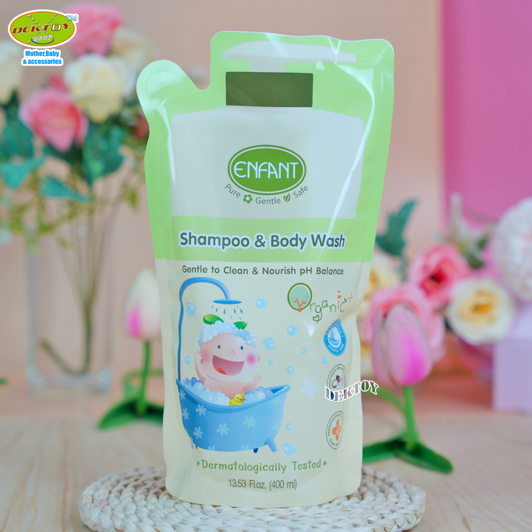 Enfant อองฟองต์แชมพูและครีมอาบน้ำORGANIC SHAMPOO & BODYWASH ใช้ได้ตั้งแต่แรกเกิด ถุง400มล.