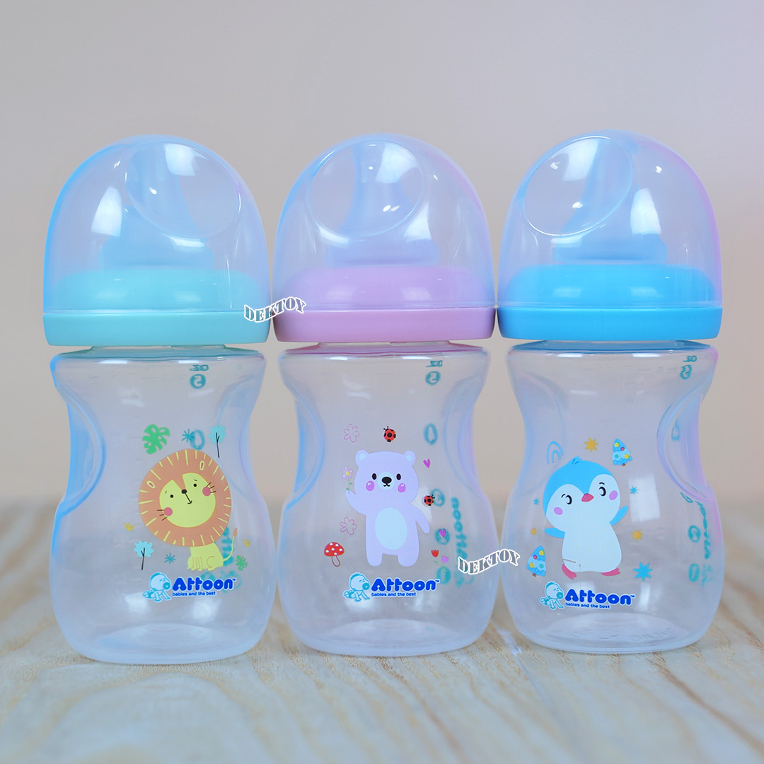 แพ็ค3ขวด Attoon ขวดนมแอทตูน คอแคบ,คอกว้าง พร้อมจุก Antichoke ไม่ดูดไม่ไหล ขนาด4ออนซ์/5ออนซ์/8ออนซ์ และ9ออนซ์