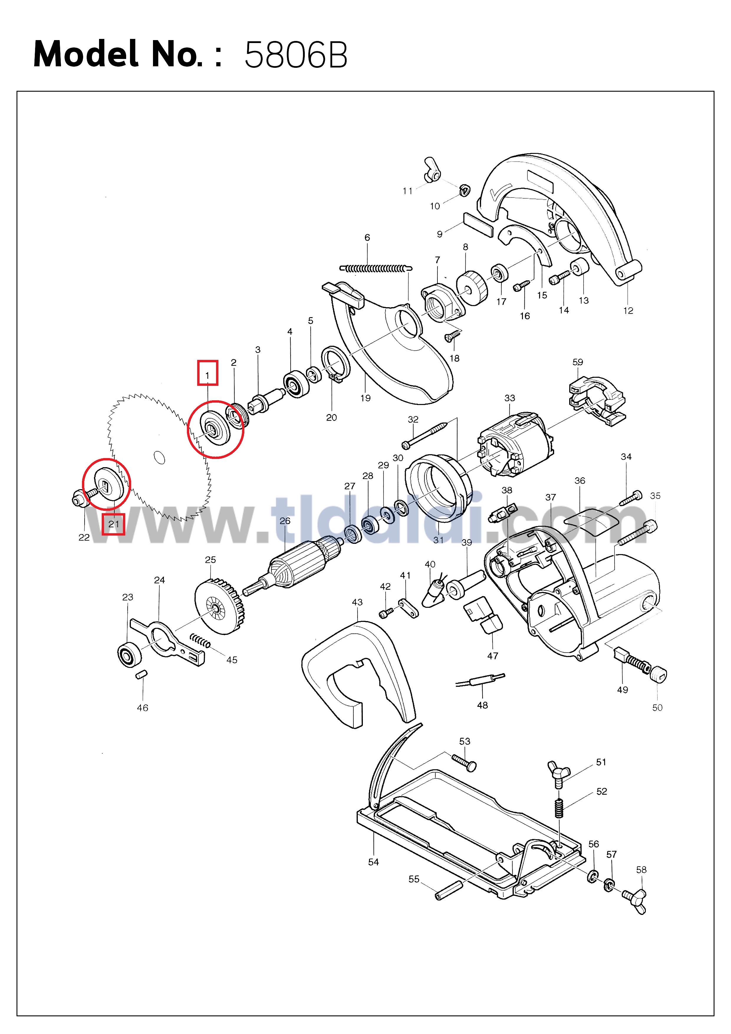 ประกับใบ ล็อคใบ เลื่อยวงเดือน Makita มากีต้า 5600NB, 5606B, 5800NB, 5806B, MT580, MT560, MT582, MT583 (ทุกรุ่นใช้ประกับล็อคใบตัวเดียวกัน)