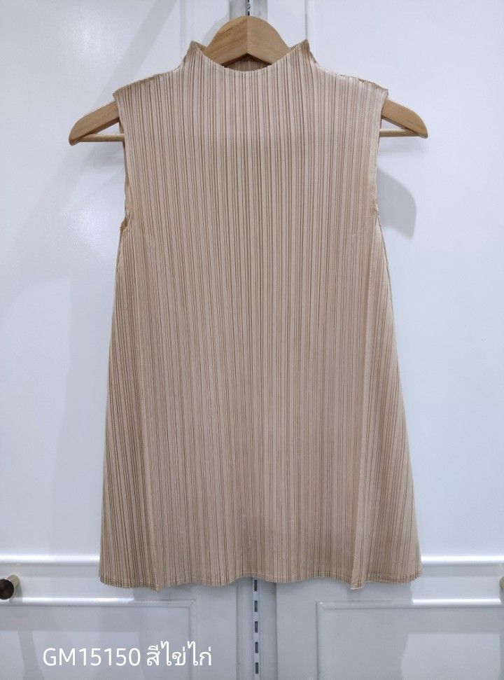 อกถึง48 2MUAY BASIC GM15150 เสื้ออัดพลีท SLEEVELESS HIGH NECK PLEATED TOP 17 สี FREE SIZE
