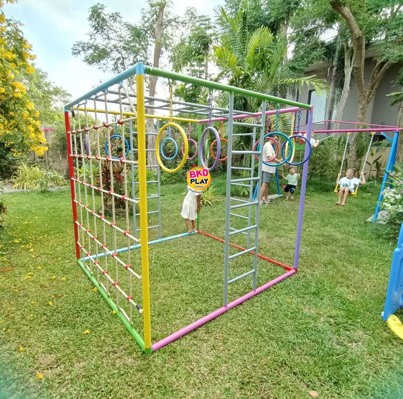 ชุดลูกเต๋า ปีนป่ายรวมA พร้อมบาร์โหน บาร์ไต่ ปีนป่ายเชือก เครื่องเล่นสนามเหล็ก เครื่องเล่นสนามกลางแจ้ง OutdoorPlayground