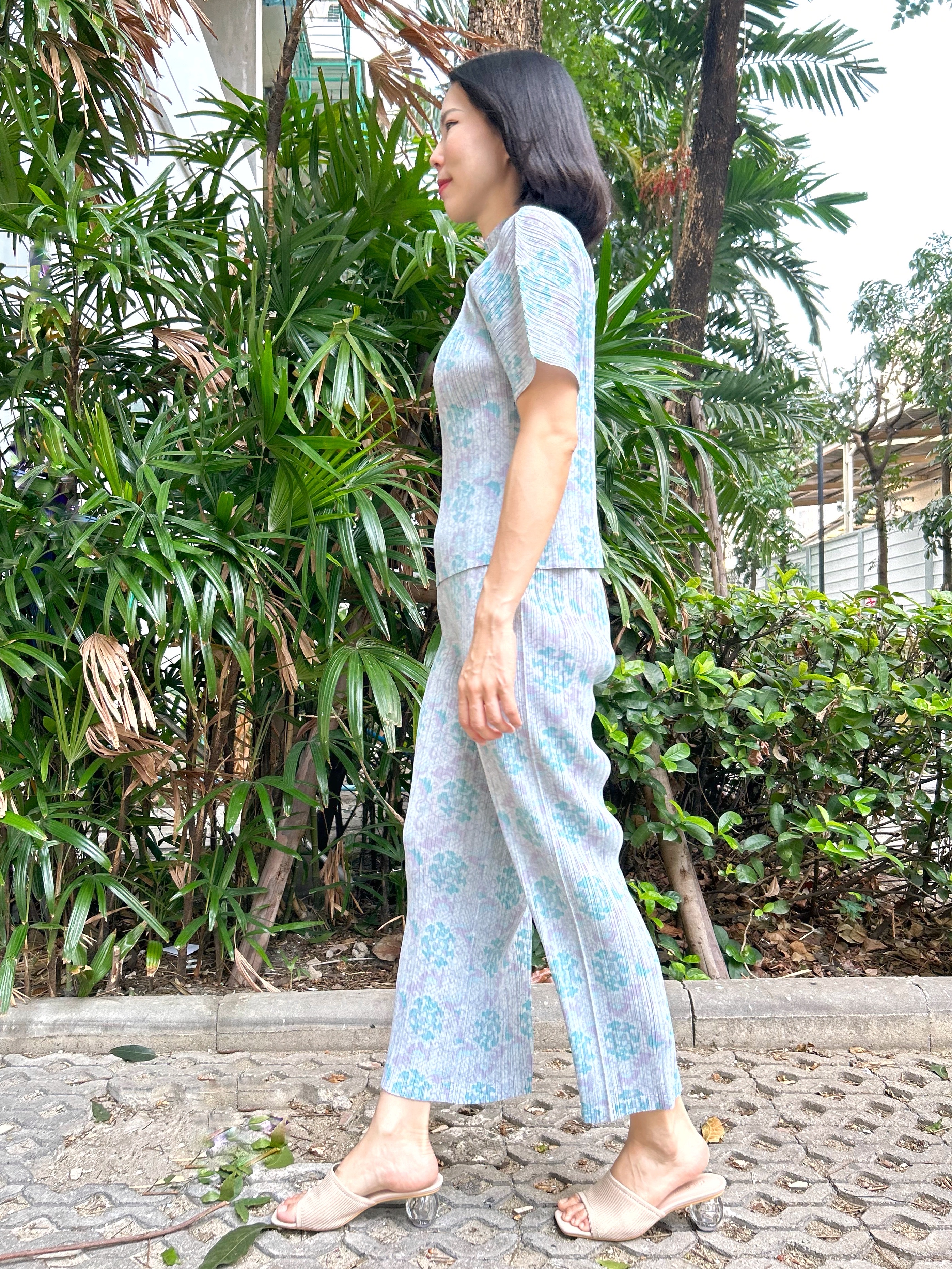 ปรับราคาลง20%!! 2MUAY รุ่น GJO10078 / GJO1131 เซ็ทพลีทคุณภาพ SHORT SLEEVE PRINTED TOP WITH PANT PLEATED SET 4 สี FREE SIZE