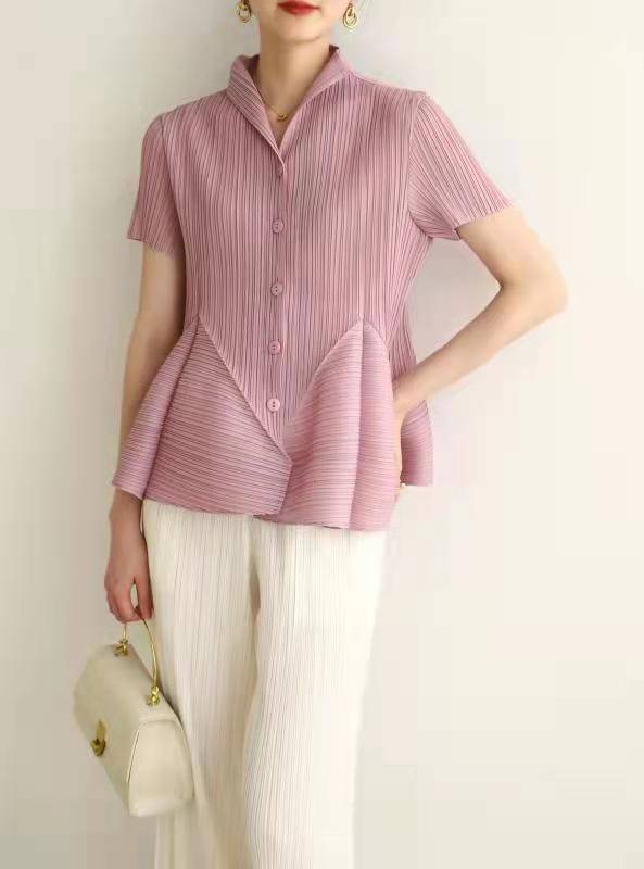 2MUAY รุ่น GJO2103 เสื้ออัดพลีทคุณภาพ SHORT SLEEVE VOLUMN PLEATED TOP 12สี FREE SIZE