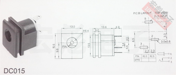 ปลั๊ก DC jack ตัวเมีย 5.5 x 2.5 mm DC power socket DC-015 socket 5.5*2.5MM square female socket round pin