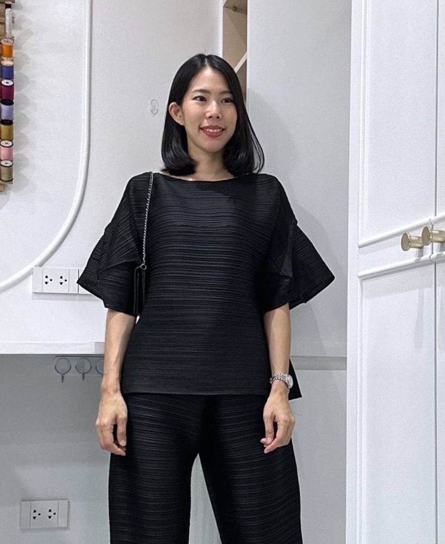 2MUAY รุ่น GJO9319-9 เสื้อพลีทคุณภาพ FLARE SLEEVE PLEATED TOP 7 สี FREE SIZE