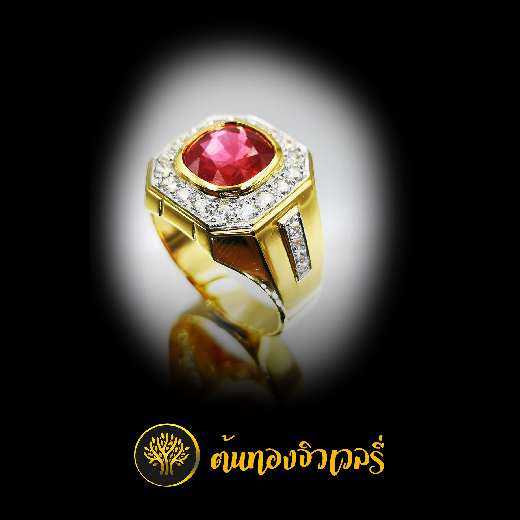 แหวนพลอยชาย พลอยทับทิม ล้อมเพชร สวยเวอร์ๆ งานนี้แจ่มๆเลยครับ